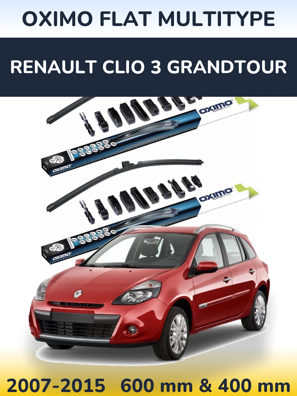 Front wiper blade set Oximo Flat MultiTipoe 600 & 400 mm for Renault Clio 3 Grandtour 2007-2015