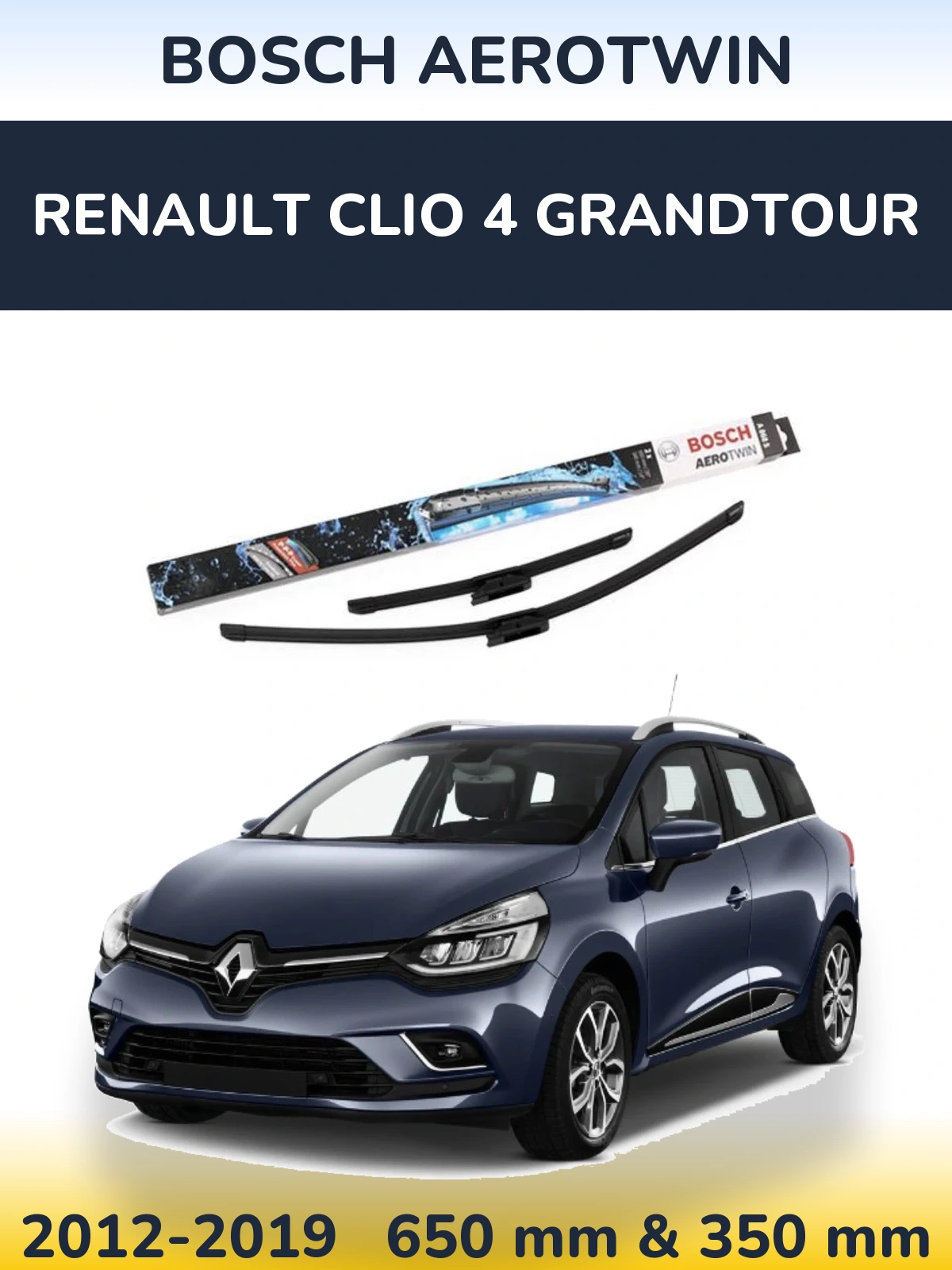 Комплект передніх щіток BOSCH AeroTwin 650 & 350 мм для Renault Clio 4 Grandtour 2012-2019