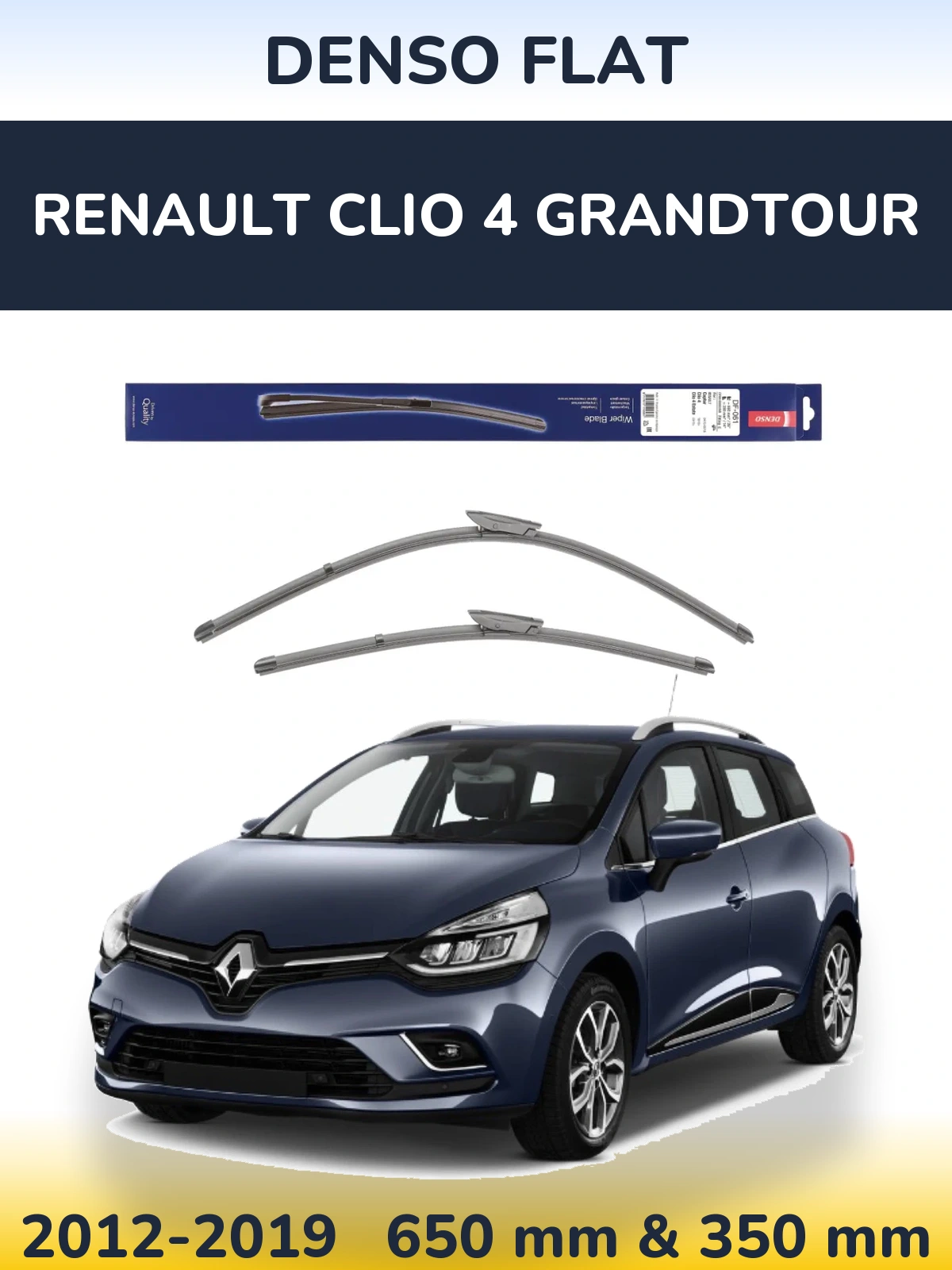 Front wiper blade set Denso Flat 650 & 350 mm for Renault Clio 4 Grandtour 2012-2019