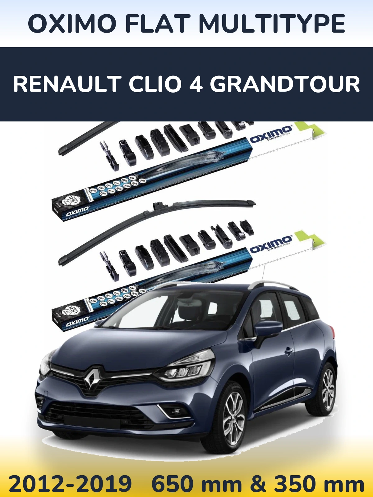 Front wiper blade set Oximo Flat MultiTipoe 650 & 350 mm for Renault Clio 4 Grandtour 2012-2019
