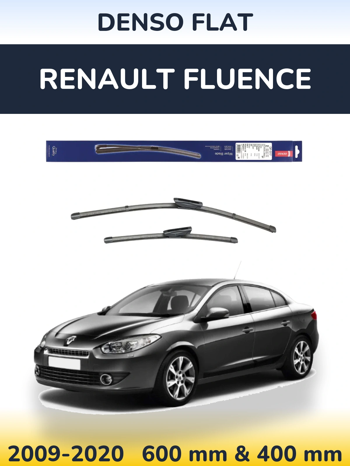 Комплект передних дворников Denso Flat 600 & 400 мм для Renault Fluence 2009-2020