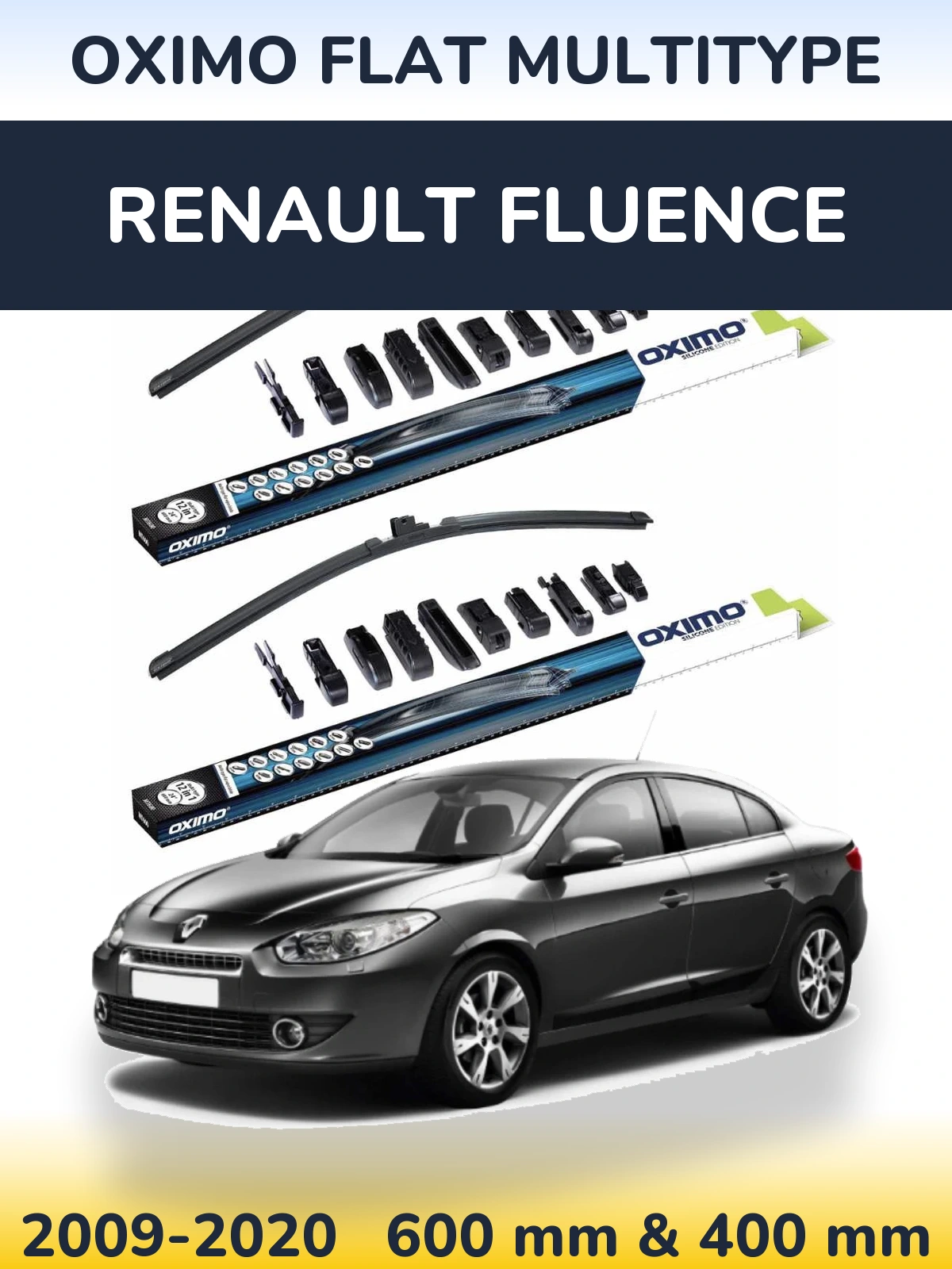 Комплект передніх щіток Oximo Flat MultiТипe 600 & 400 мм для Renault Fluence 2009-2020