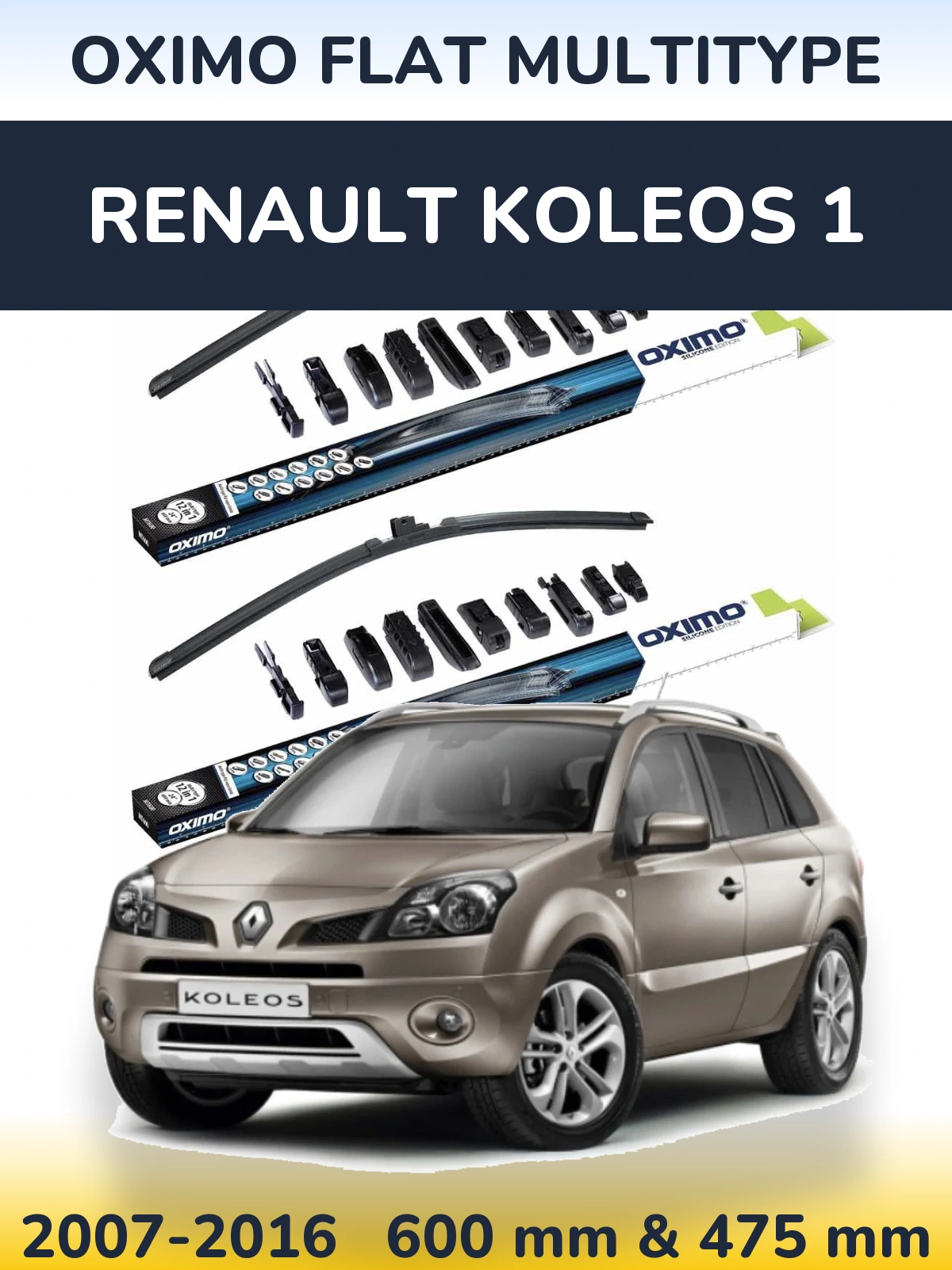 Front wiper blade set Oximo Flat MultiTipoe 600 & 475 mm for Renault Koleos 1 2007-2016