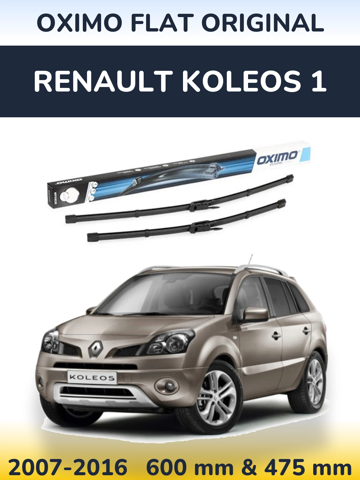 Комплект передніх щіток Oximo Flat Original 600 & 475 мм для Renault Koleos 1 2007-2016