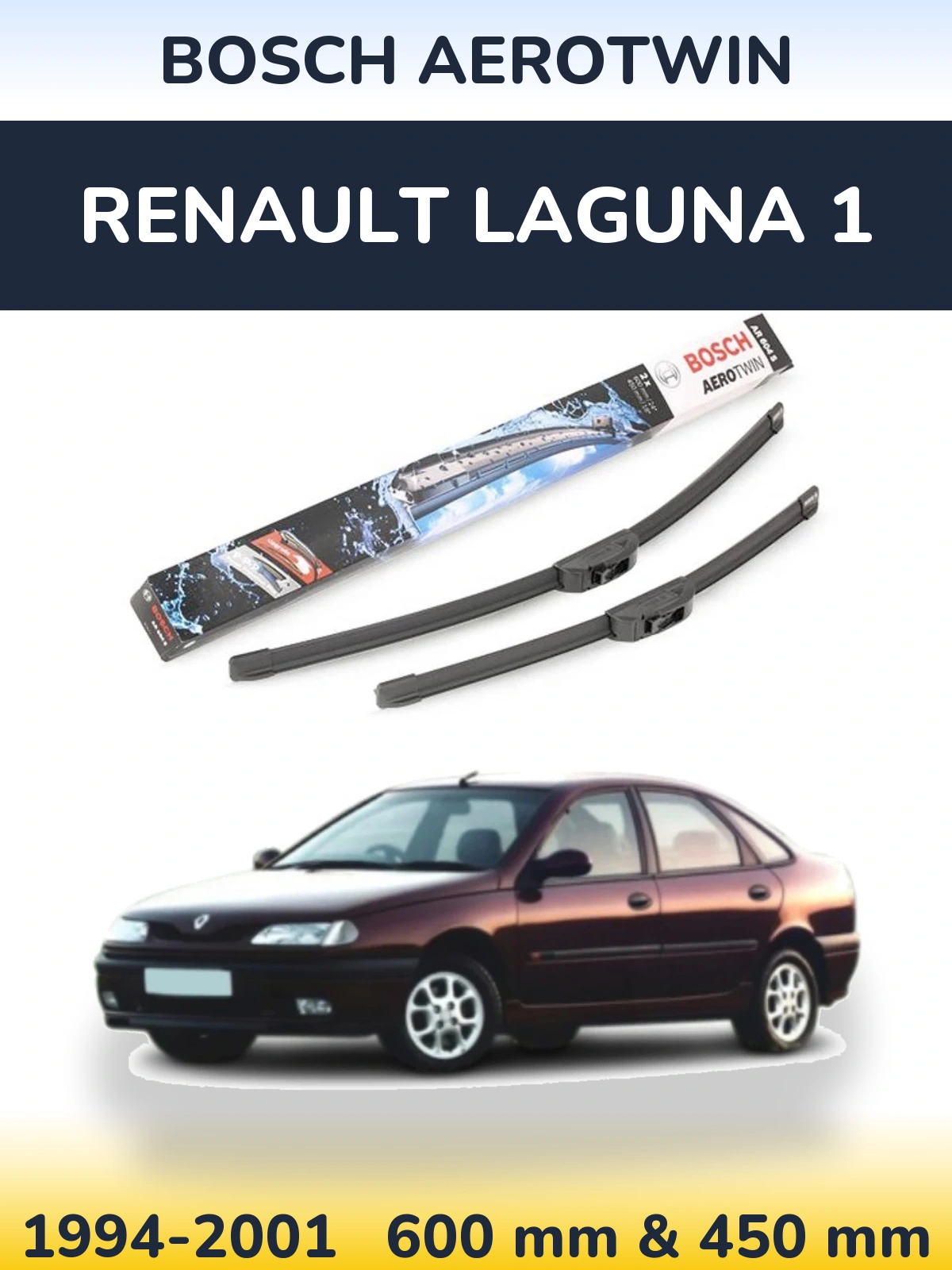 Front wiper blade set BOSCH AeroTwin 600 & 450 mm for Renault Laguna 1 1994-2001