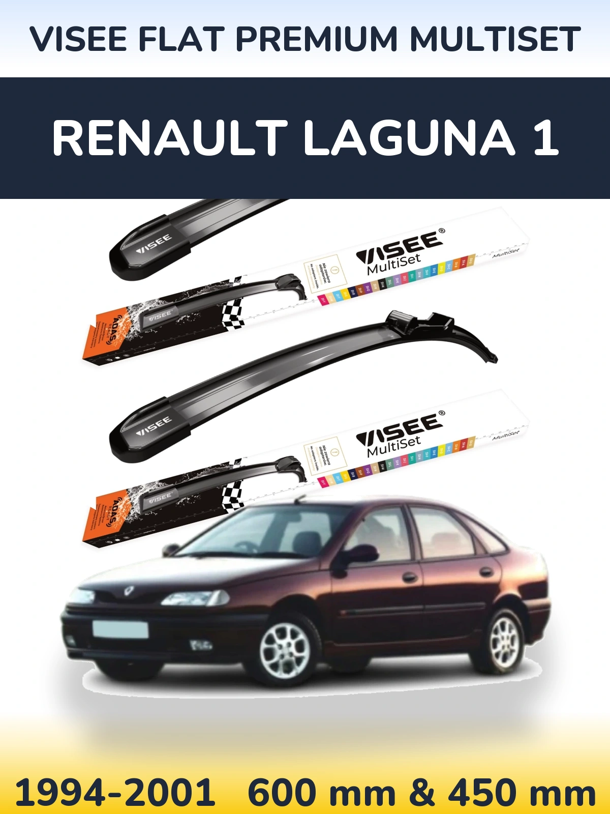 Front wiper blade set VISEE FLAT PREMIUM MultiSet 600 & 450 mm for Renault Laguna 1 1994-2001