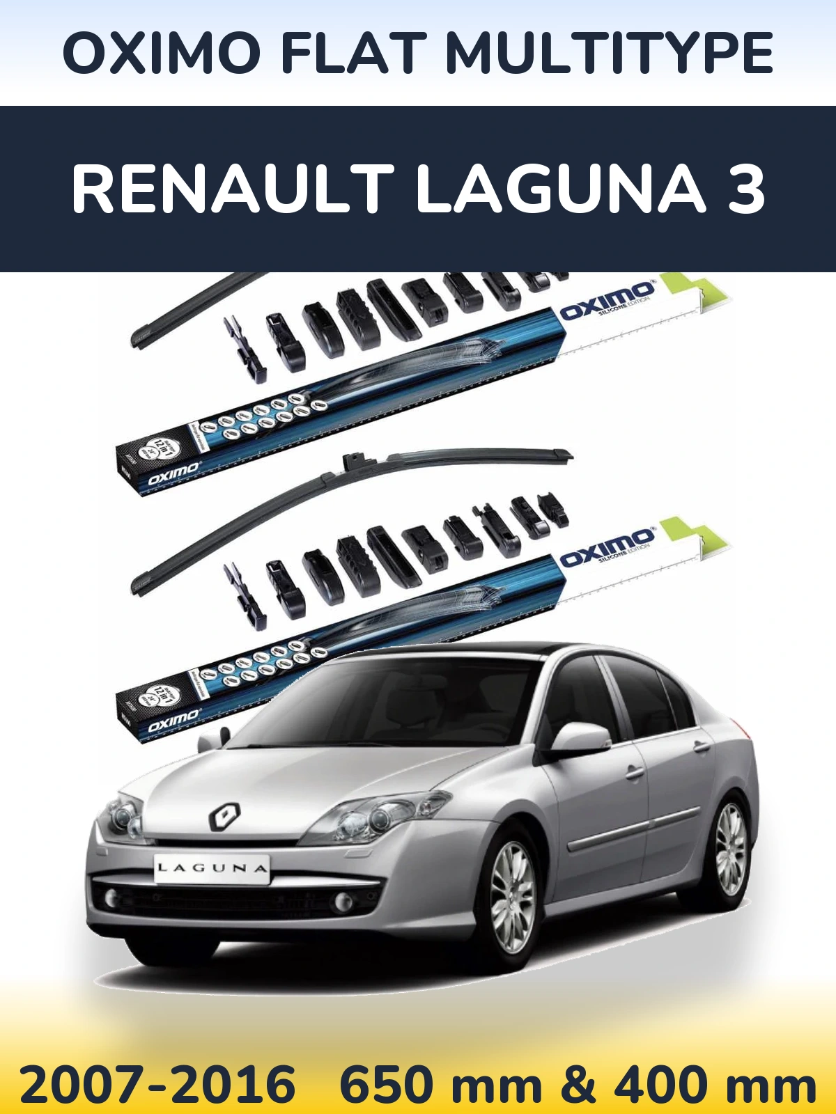 Front wiper blade set Oximo Flat MultiTipoe 650 & 400 mm for Renault Laguna 3 2007-2016