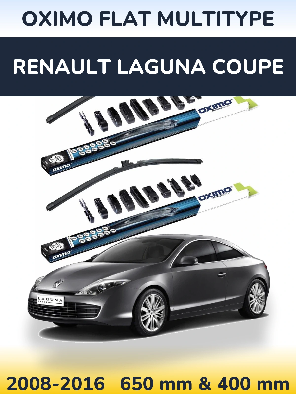 Front wiper blade set Oximo Flat MultiTipoe 650 & 400 mm for Renault Laguna Coupe 2008-2016