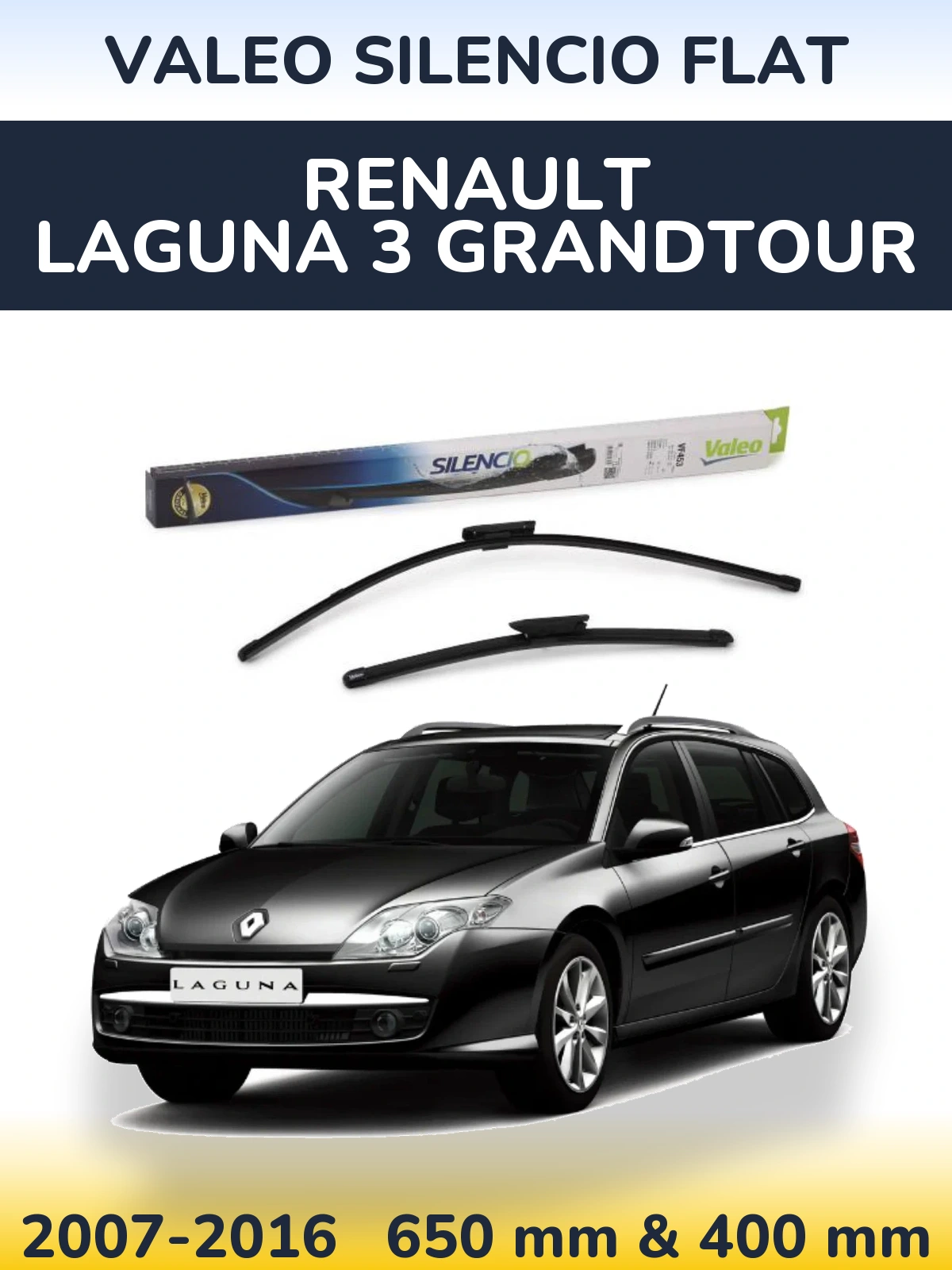 Front wiper blade set Valeo Silencio Flat 650 & 400 mm for Renault Laguna 3 Grandtour 2007-2016