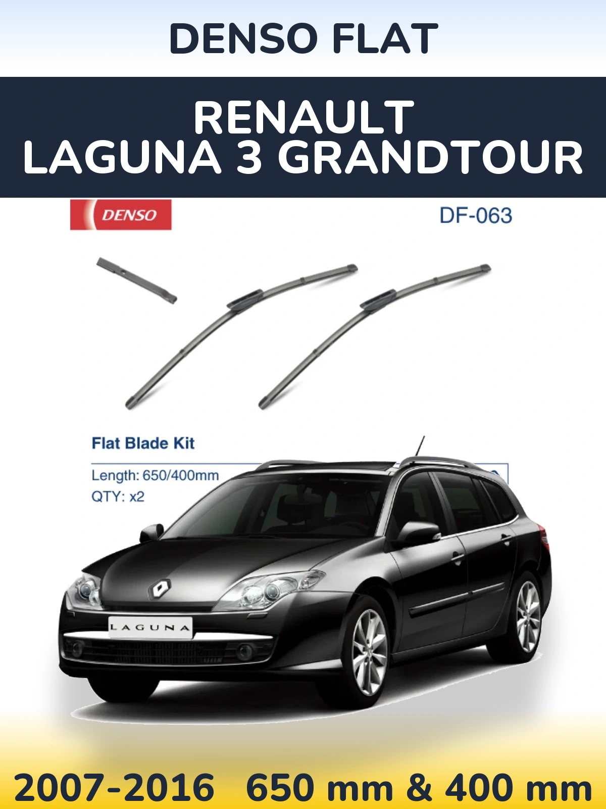 Front wiper blade set Denso Flat 650 & 400 mm for Renault Laguna 3 Grandtour 2007-2016
