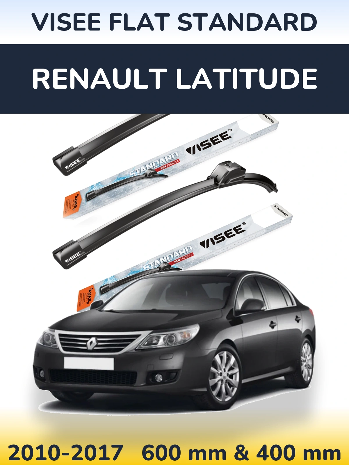 Комплект передніх щіток VISEE FLAT STANDARD 600 & 400 мм для Renault Latitude 2010-2017