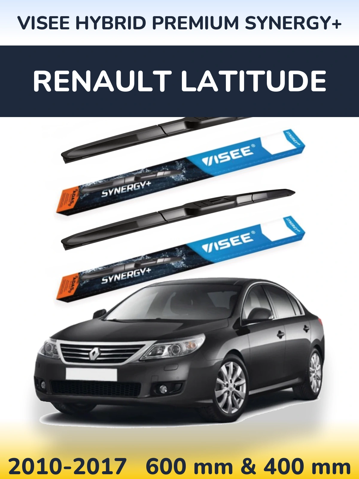 Front wiper blade set VISEE HYBRID PREMIUM SYNERGY+ 600 & 400 mm for Renault Latitude 2010-2017