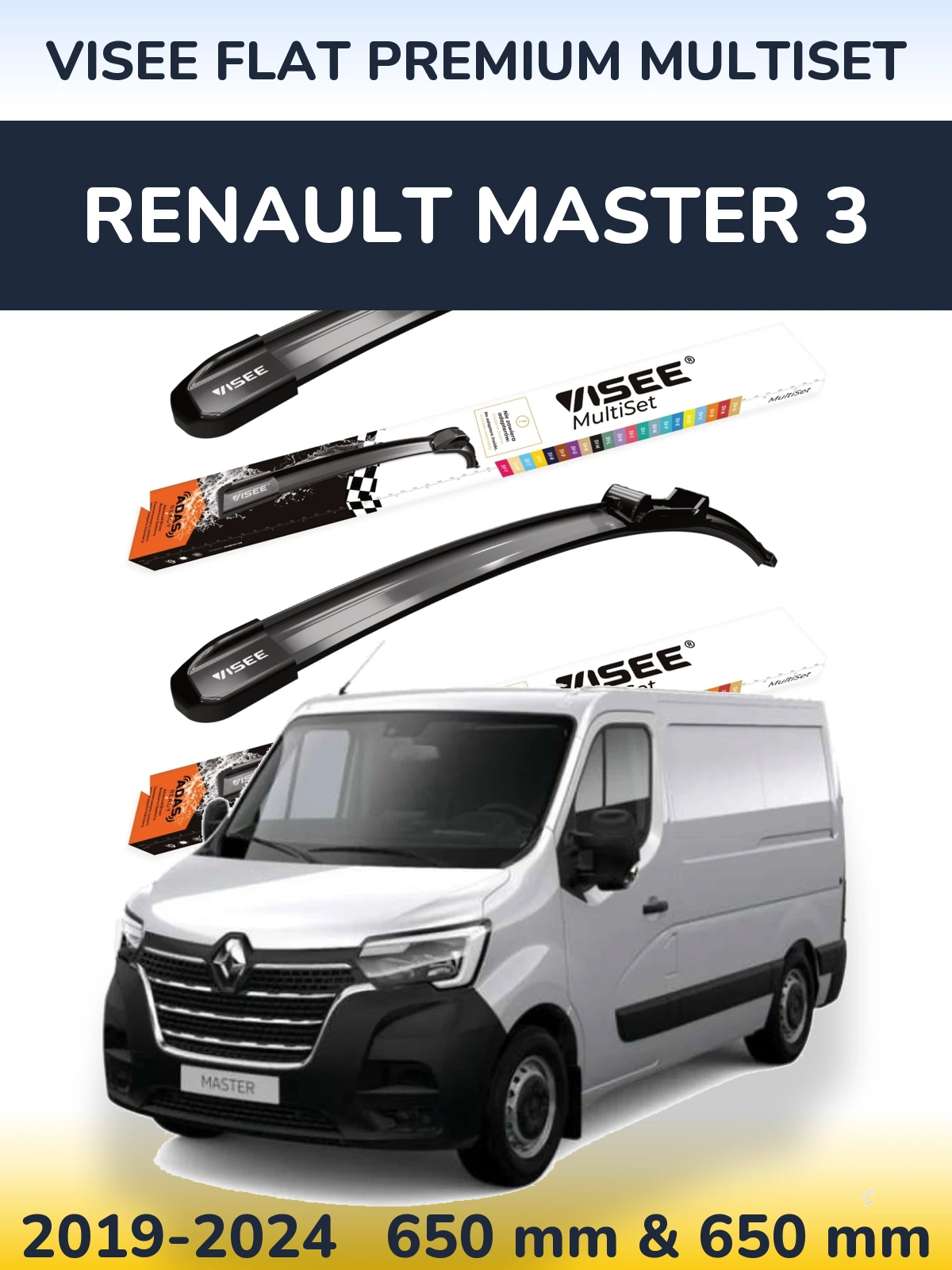 Front wiper blade set VISEE FLAT PREMIUM MultiSet 650 & 650 mm for Renault Master 3 2019-2024