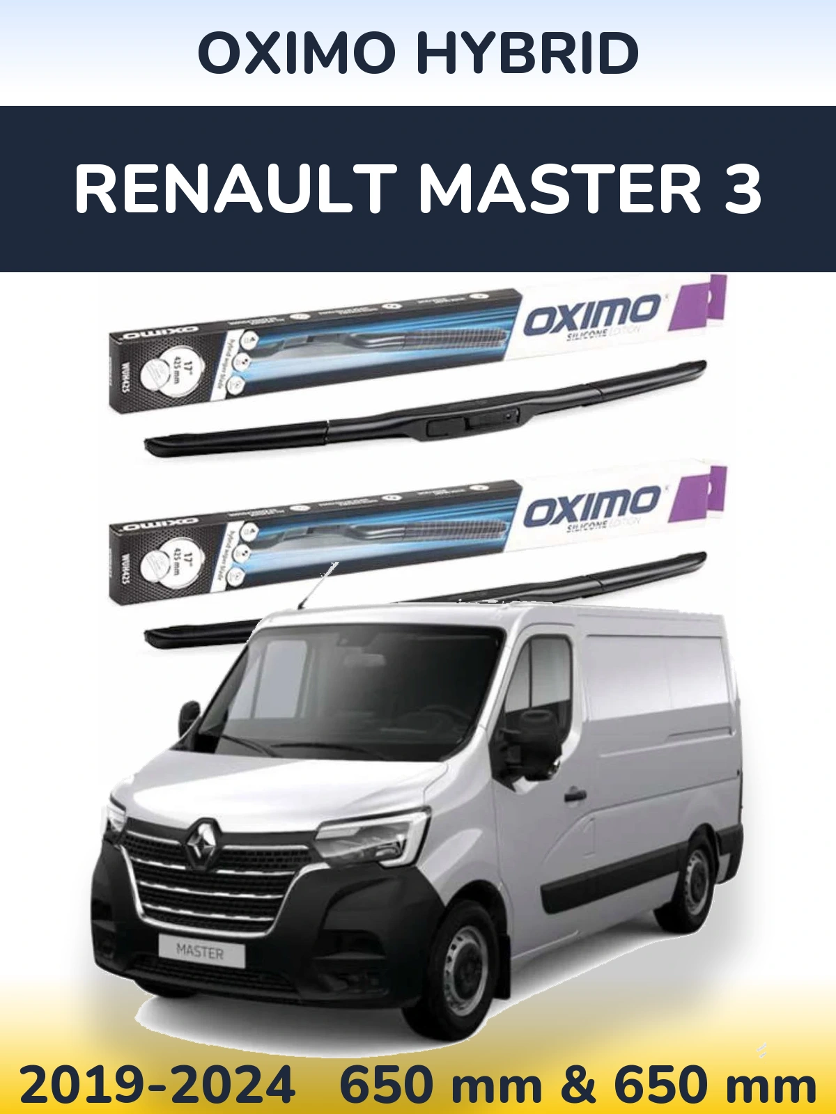 Front wiper blade set Oximo Hybrid 650 & 650 mm for Renault Master 3 2019-2024