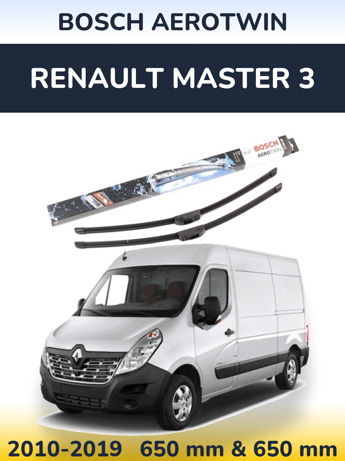 Комплект передних дворников BOSCH AeroTwin 650 & 650 мм для Renault Master 3 2010-2019