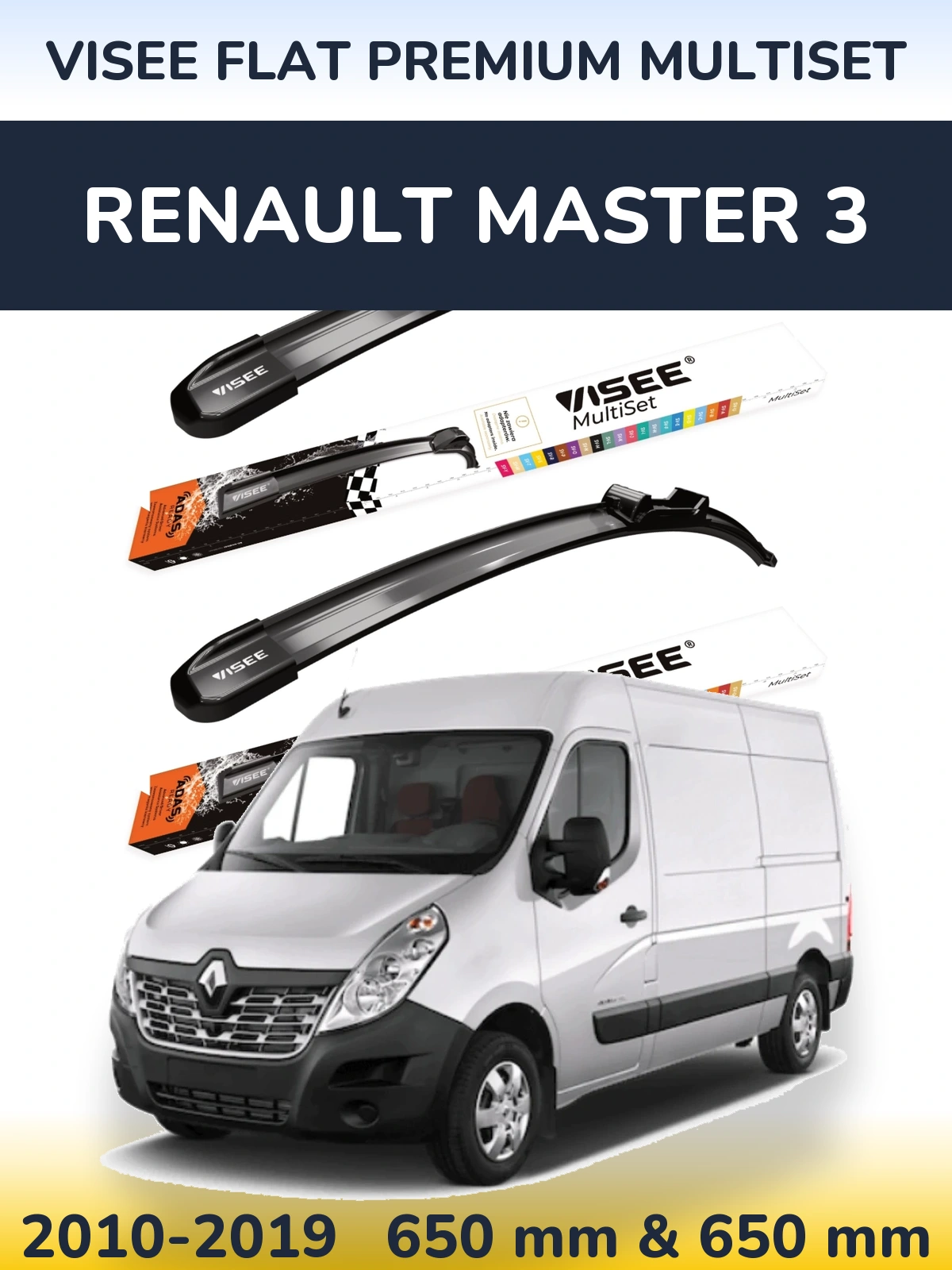 Front wiper blade set VISEE FLAT PREMIUM MultiSet 650 & 650 mm for Renault Master 3 2010-2019