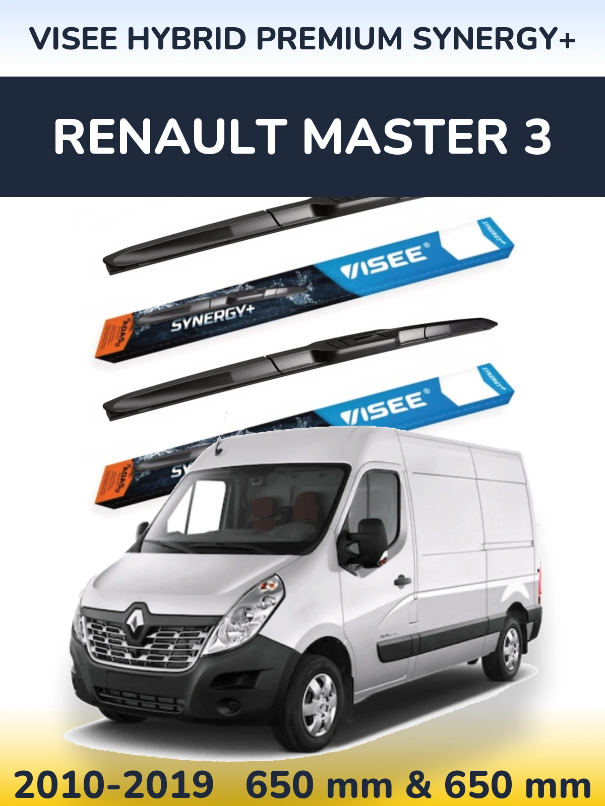 Front wiper blade set VISEE HYBRID PREMIUM SYNERGY+ 650 & 650 mm for Renault Master 3 2010-2019