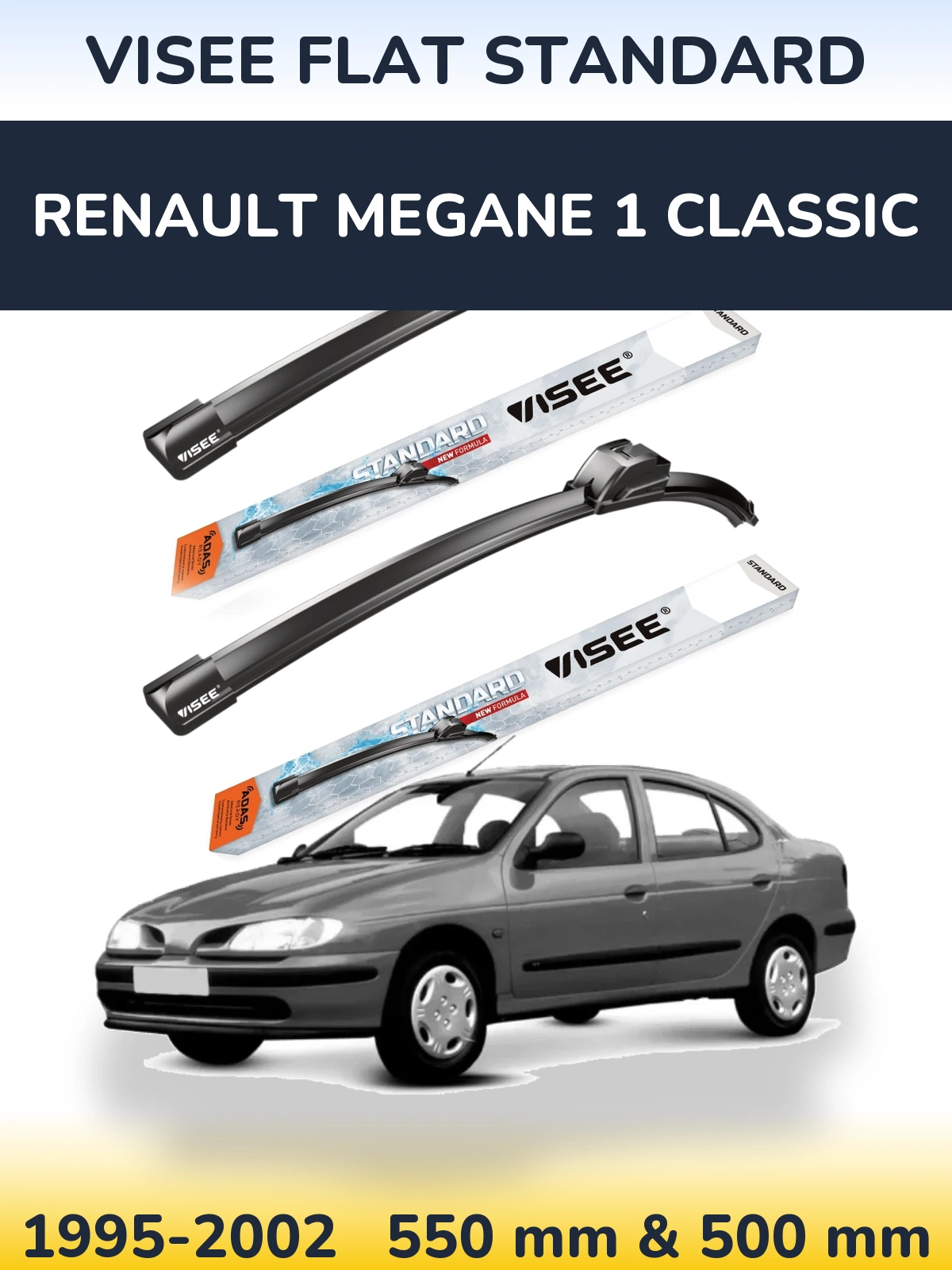 Комплект передніх щіток VISEE FLAT STANDARD 550 & 500 мм для Renault Megane 1 Classic 1995-2002
