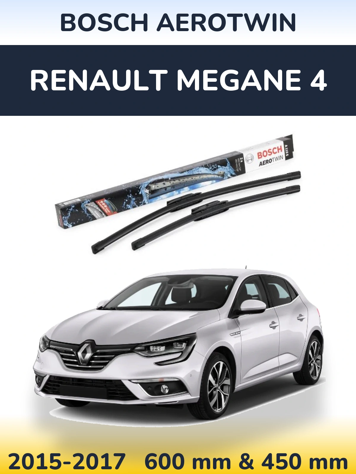 Комплект передних дворников BOSCH AeroTwin 600 & 450 мм для Renault Megane 4 2015-2017