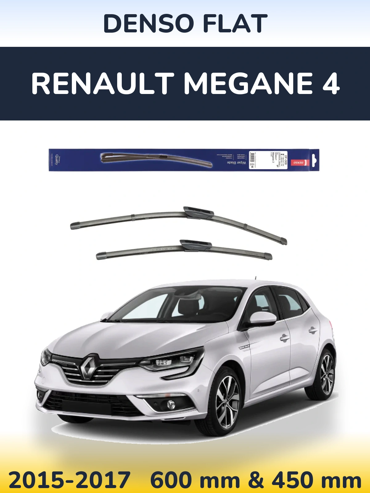 Front wiper blade set Denso Flat 600 & 450 mm for Renault Megane 4 2015-2017