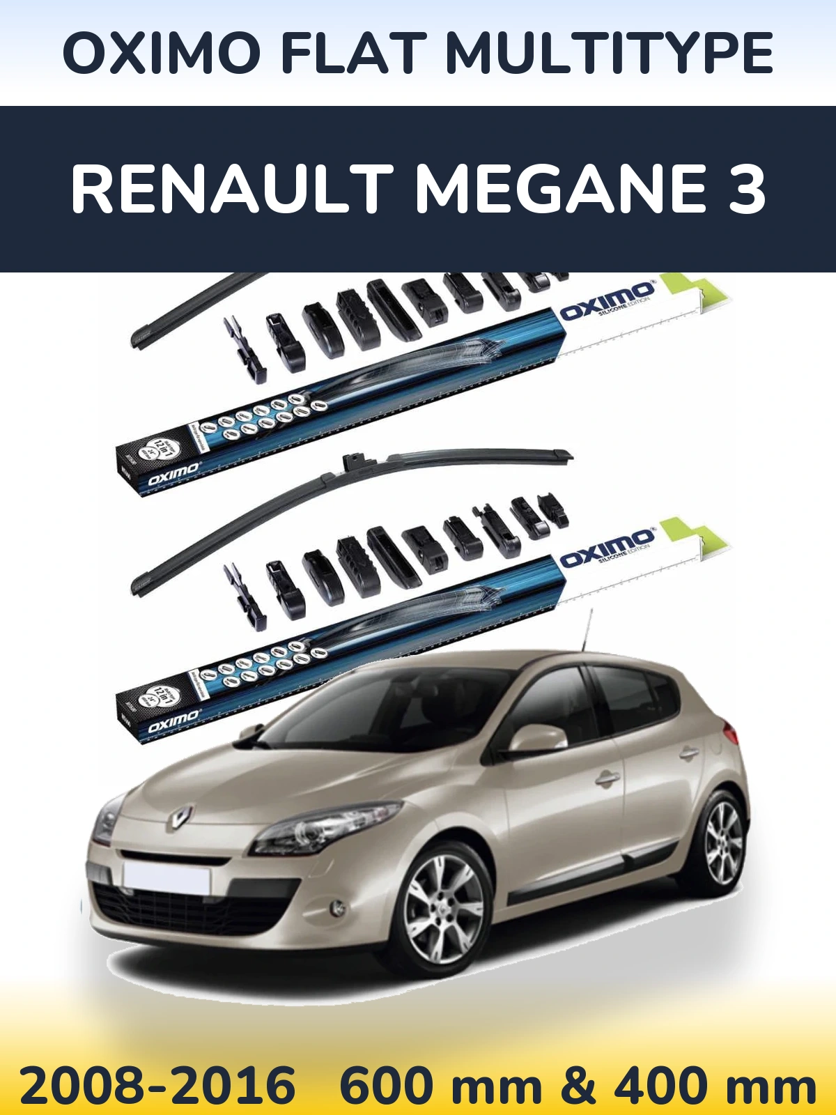 Front wiper blade set Oximo Flat MultiTipoe 600 & 400 mm for Renault Megane 3 2008-2016