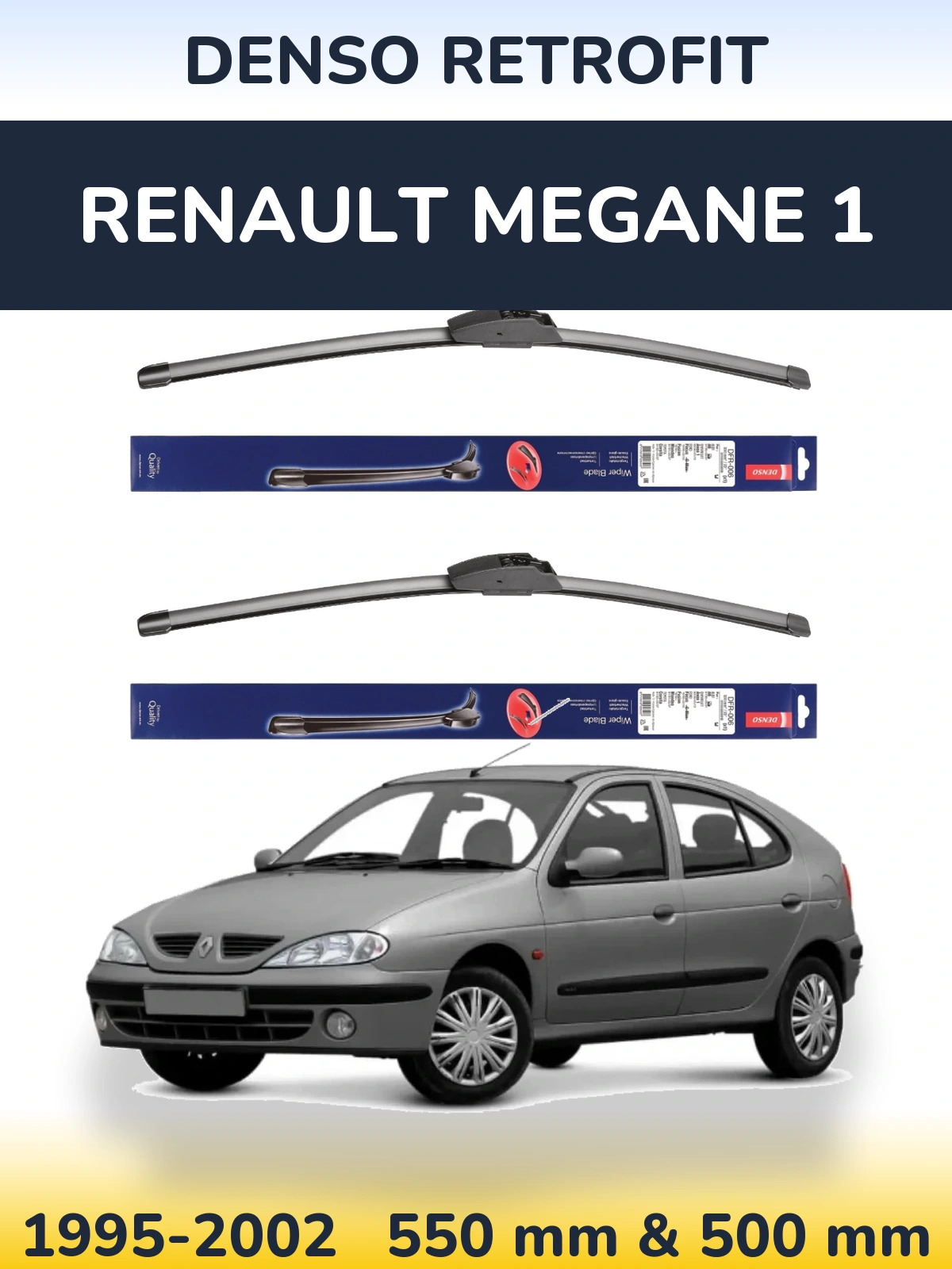 Front wiper blade set Denso Retrofit 550 & 500 mm for Renault Megane 1 1995-2002