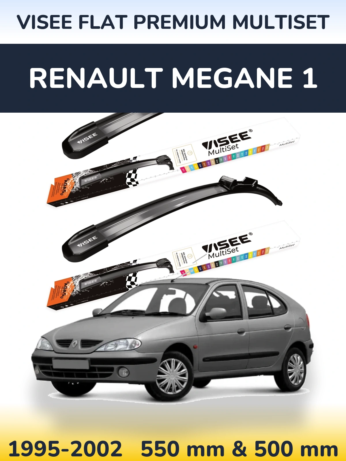 Комплект передних дворников VISEE FLAT PREMIUM MultiSet 550 & 500 мм для Renault Megane 1 1995-2002