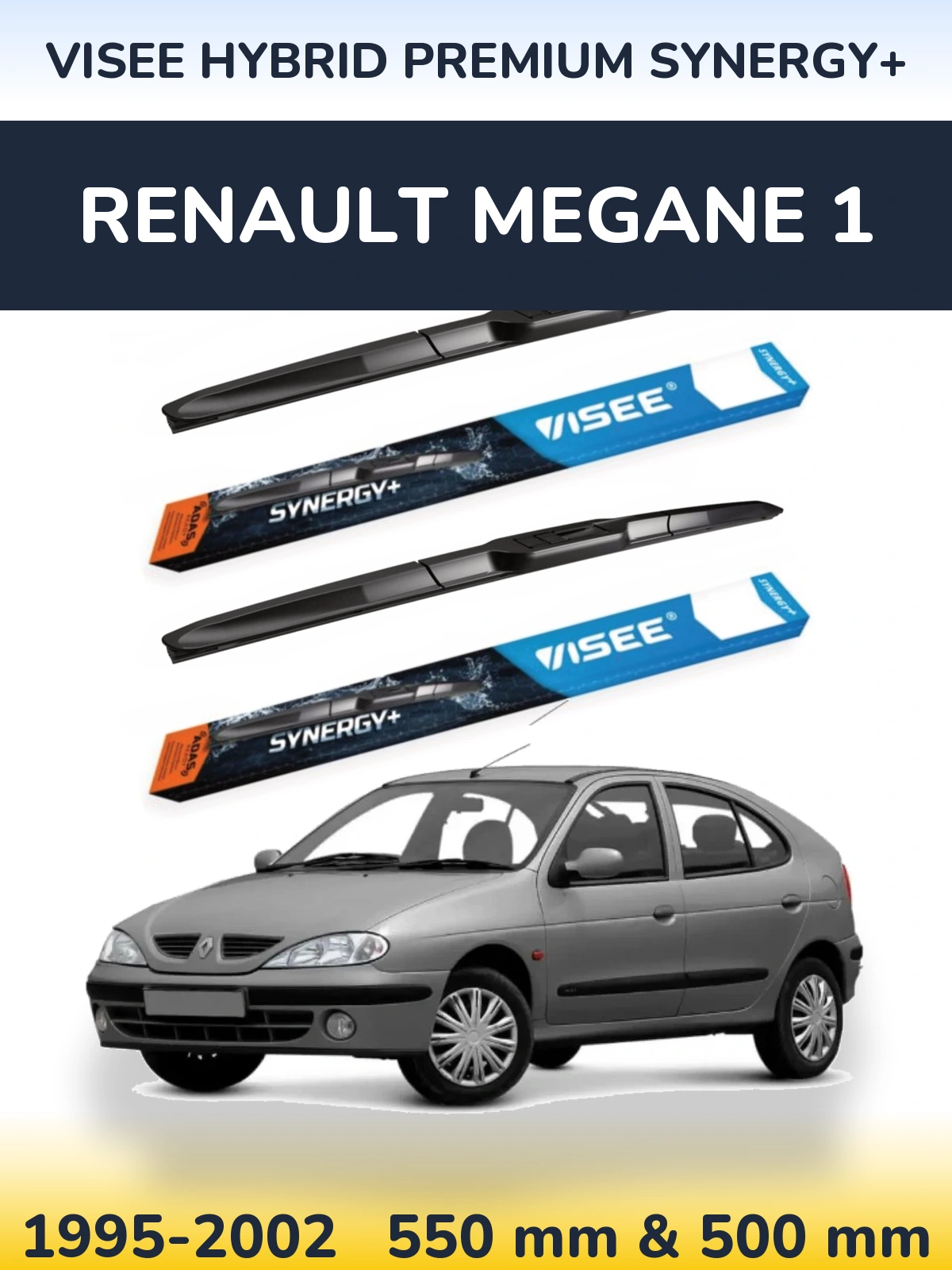 Front wiper blade set VISEE HYBRID PREMIUM SYNERGY+ 550 & 500 mm for Renault Megane 1 1995-2002