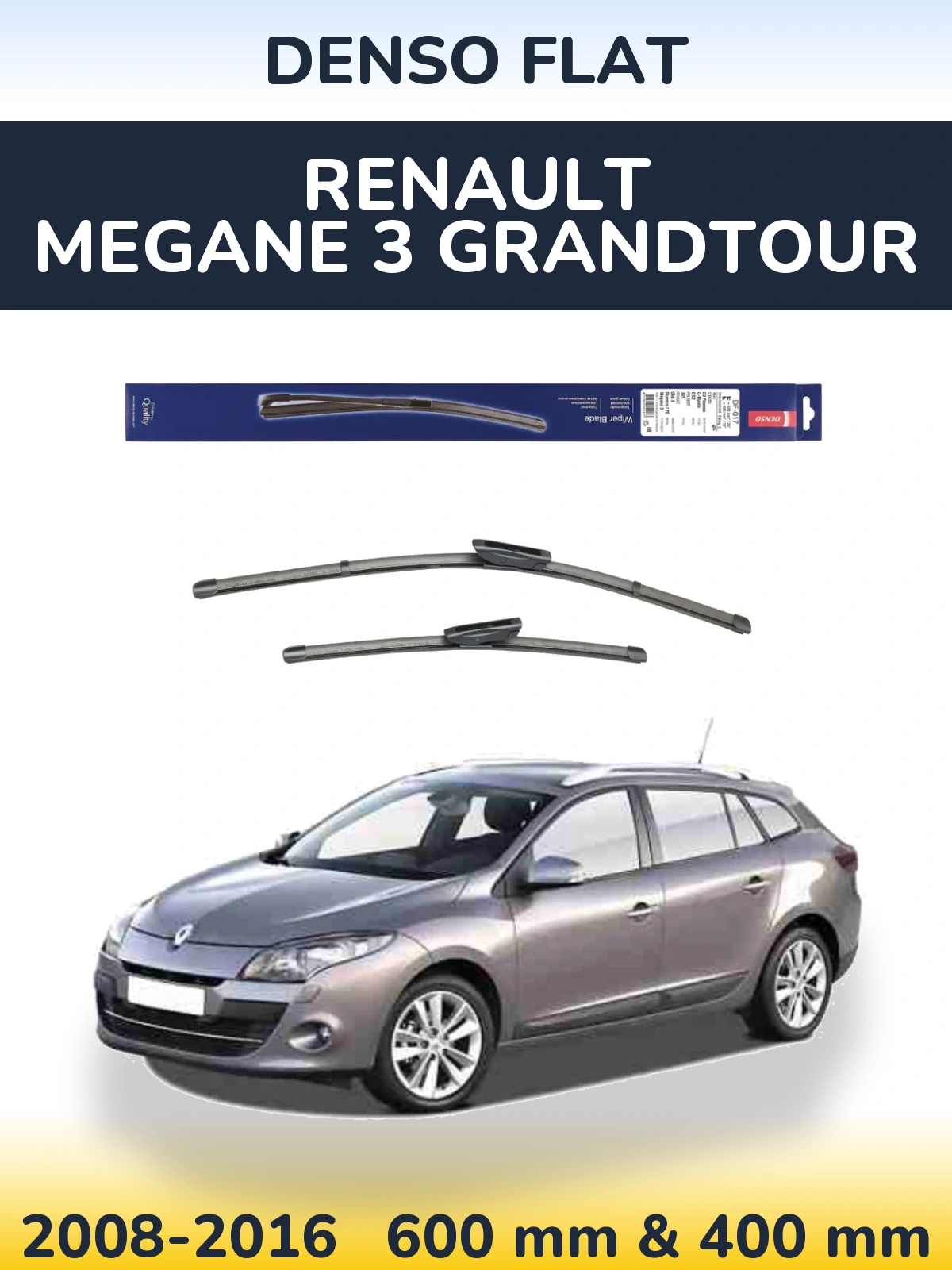 Front wiper blade set Denso Flat 600 & 400 mm for Renault Megane 3 Grandtour 2008-2016