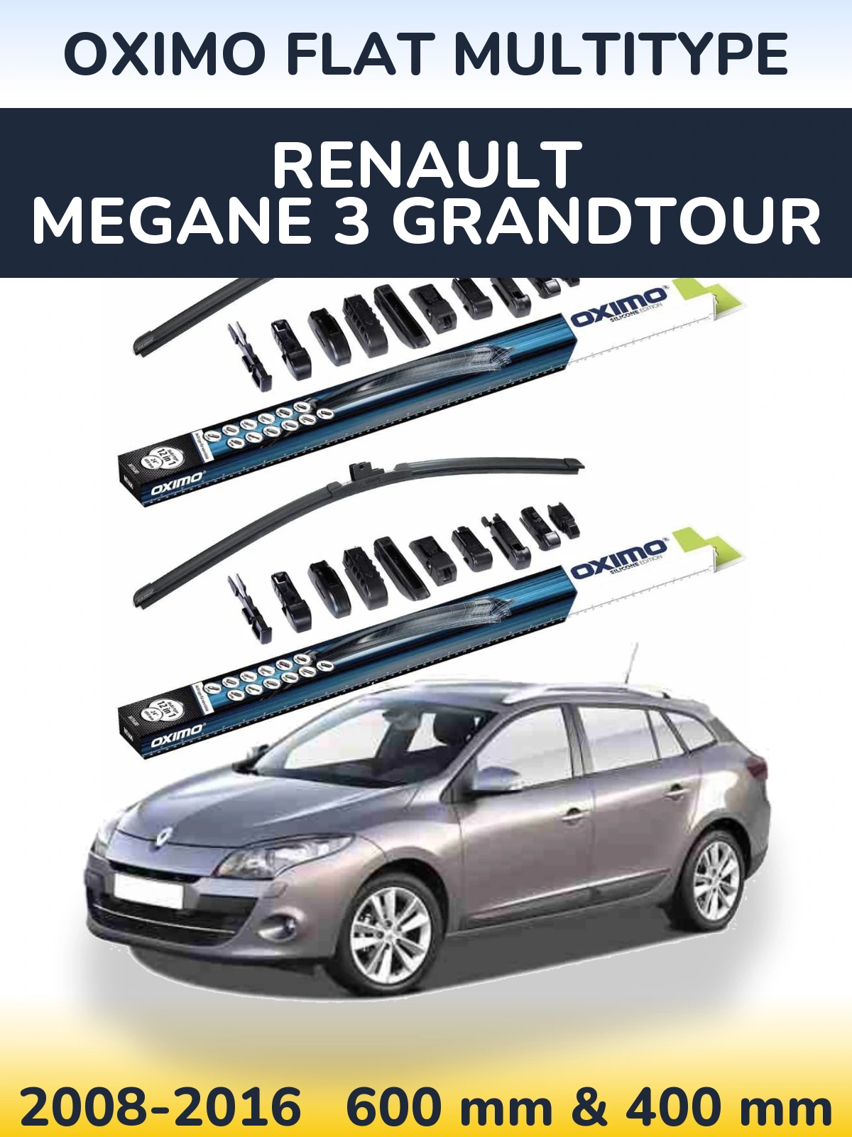 Front wiper blade set Oximo Flat MultiTipoe 600 & 400 mm for Renault Megane 3 Grandtour 2008-2016