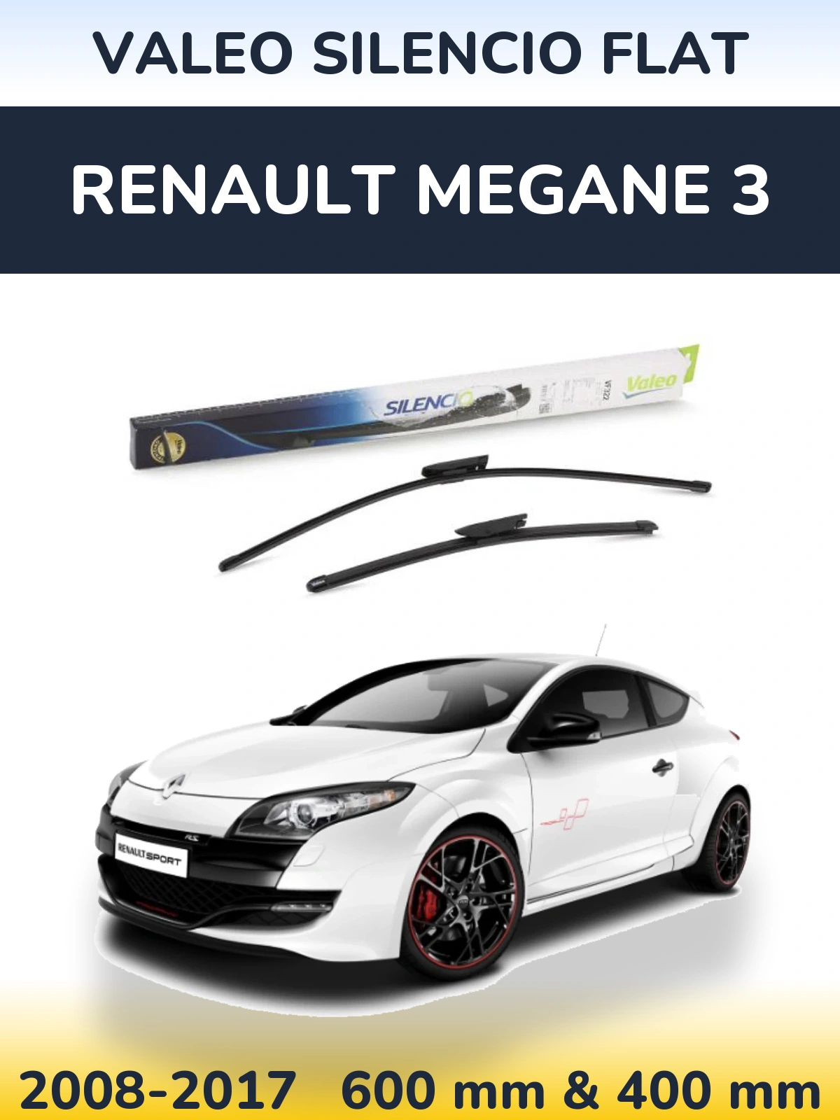 Front wiper blade set Valeo Silencio Flat 600 & 400 mm for Renault Megane 3 2008-2017