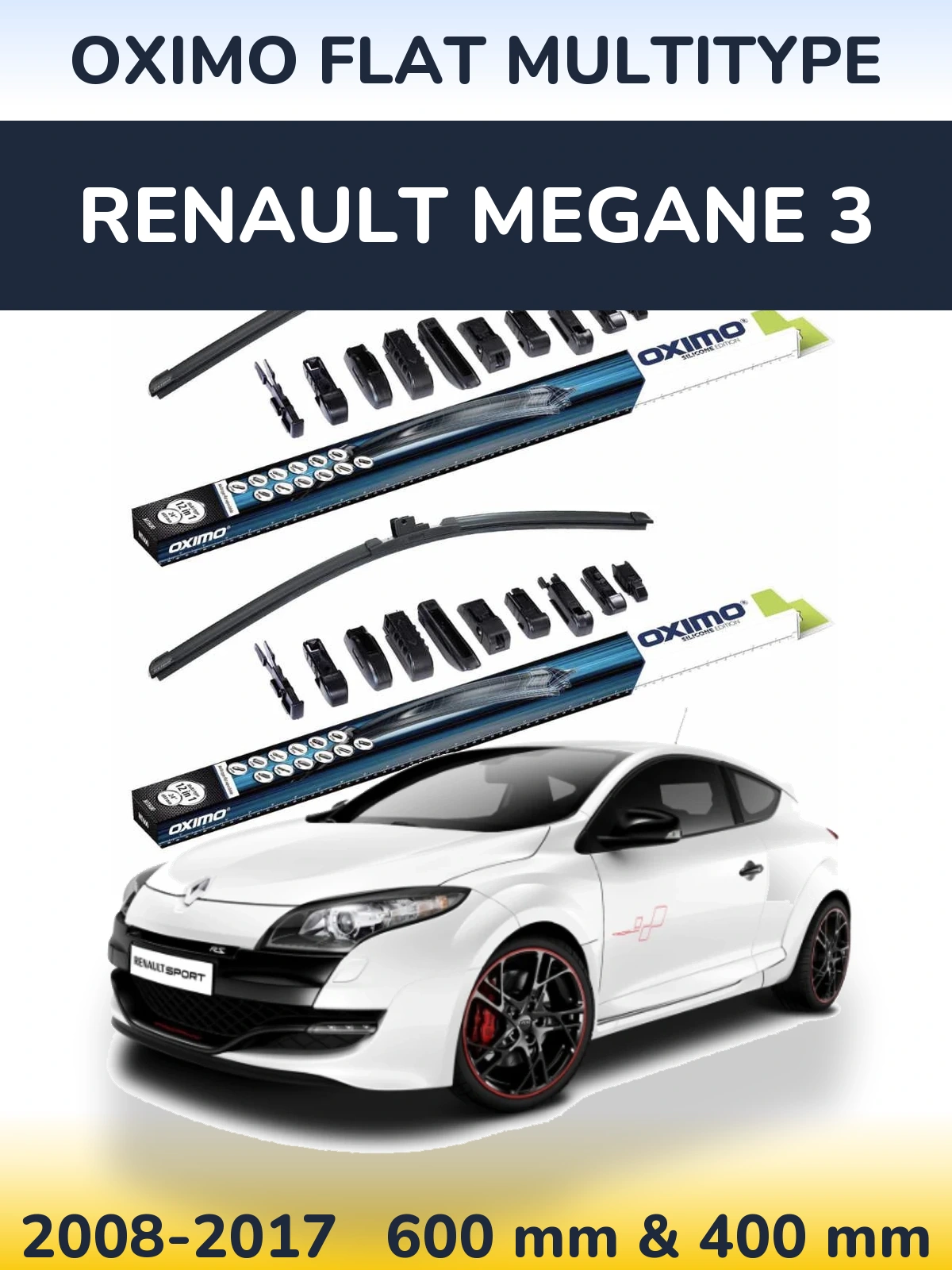 Front wiper blade set Oximo Flat MultiTipoe 600 & 400 mm for Renault Megane 3 2008-2017