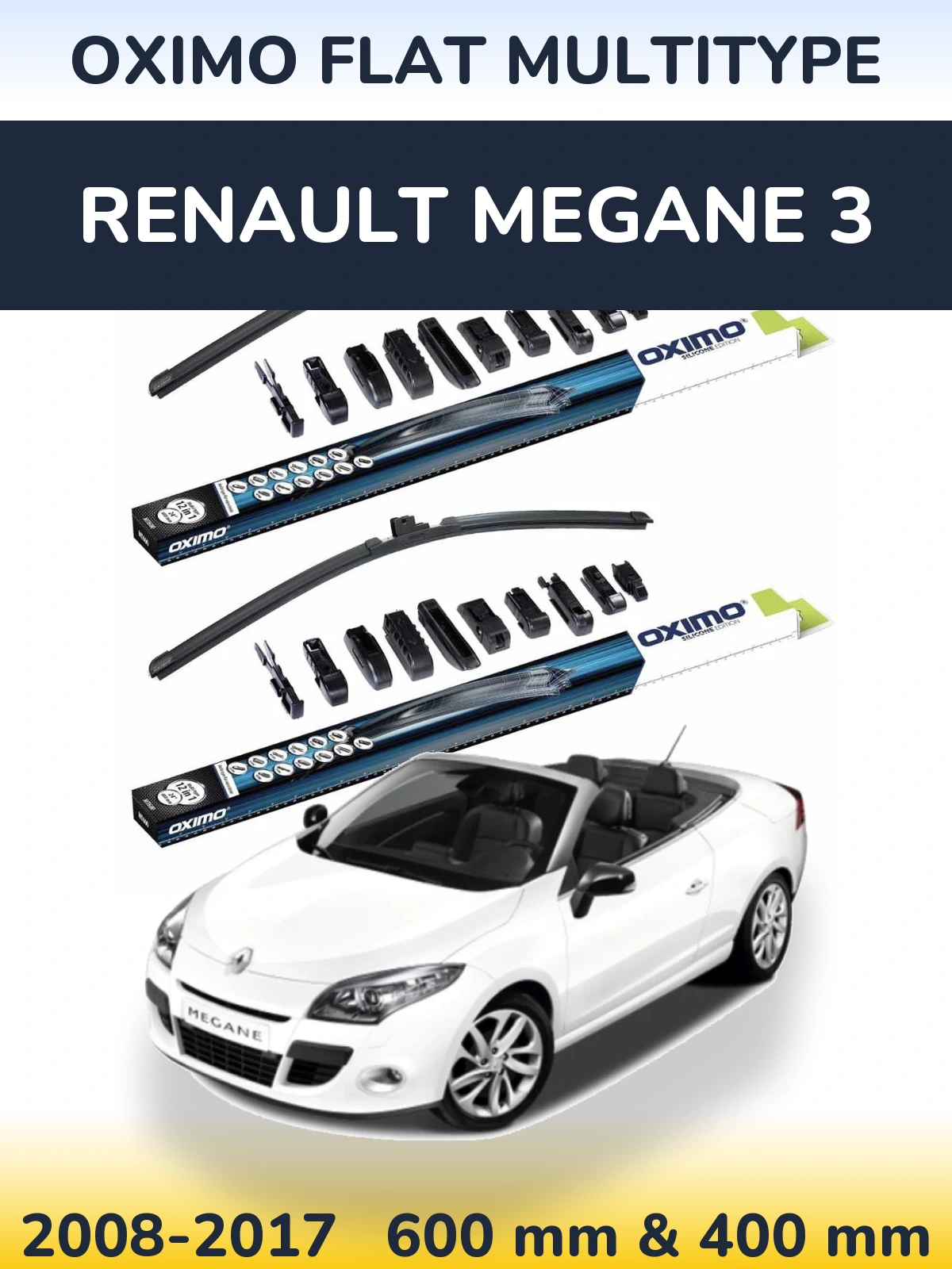 Front wiper blade set Oximo Flat MultiTipoe 600 & 400 mm for Renault Megane 3 2008-2017