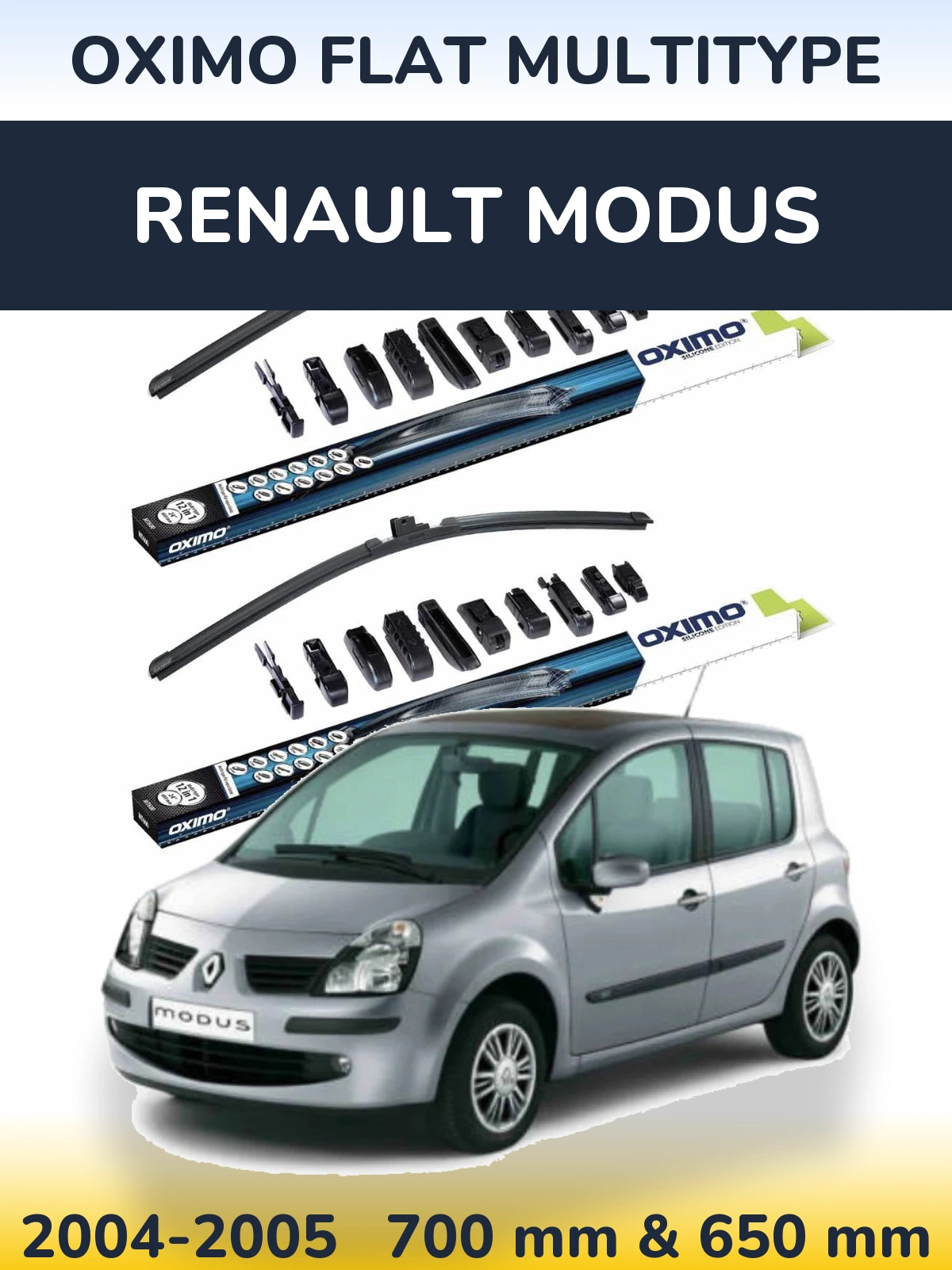 Front wiper blade set Oximo Flat MultiTipoe 700 & 650 mm for Renault Modus 2004-2005