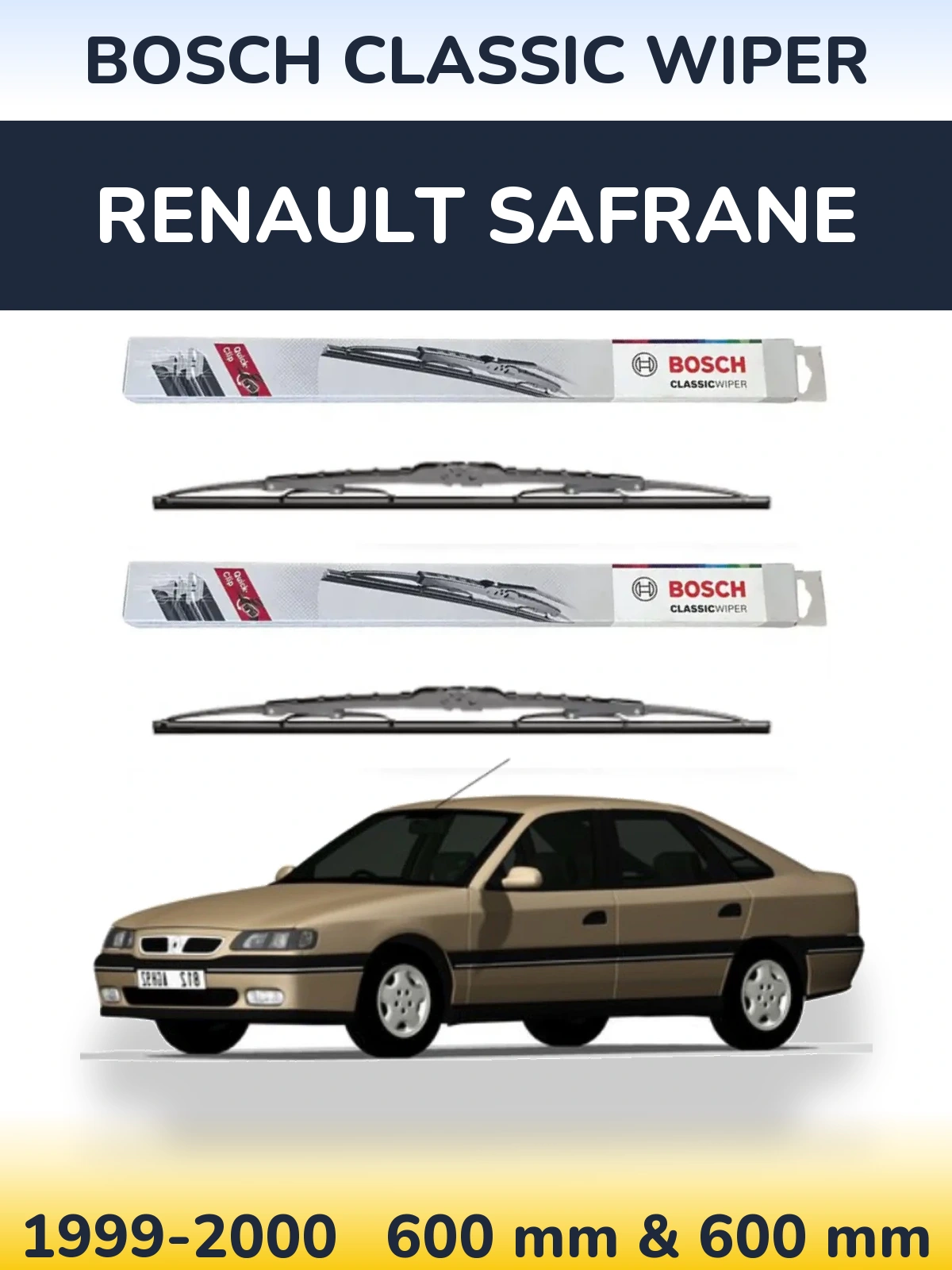 Комплект передних дворников BOSCH Classic Wiper 600 & 600 мм для Renault Safrane 1999-2000