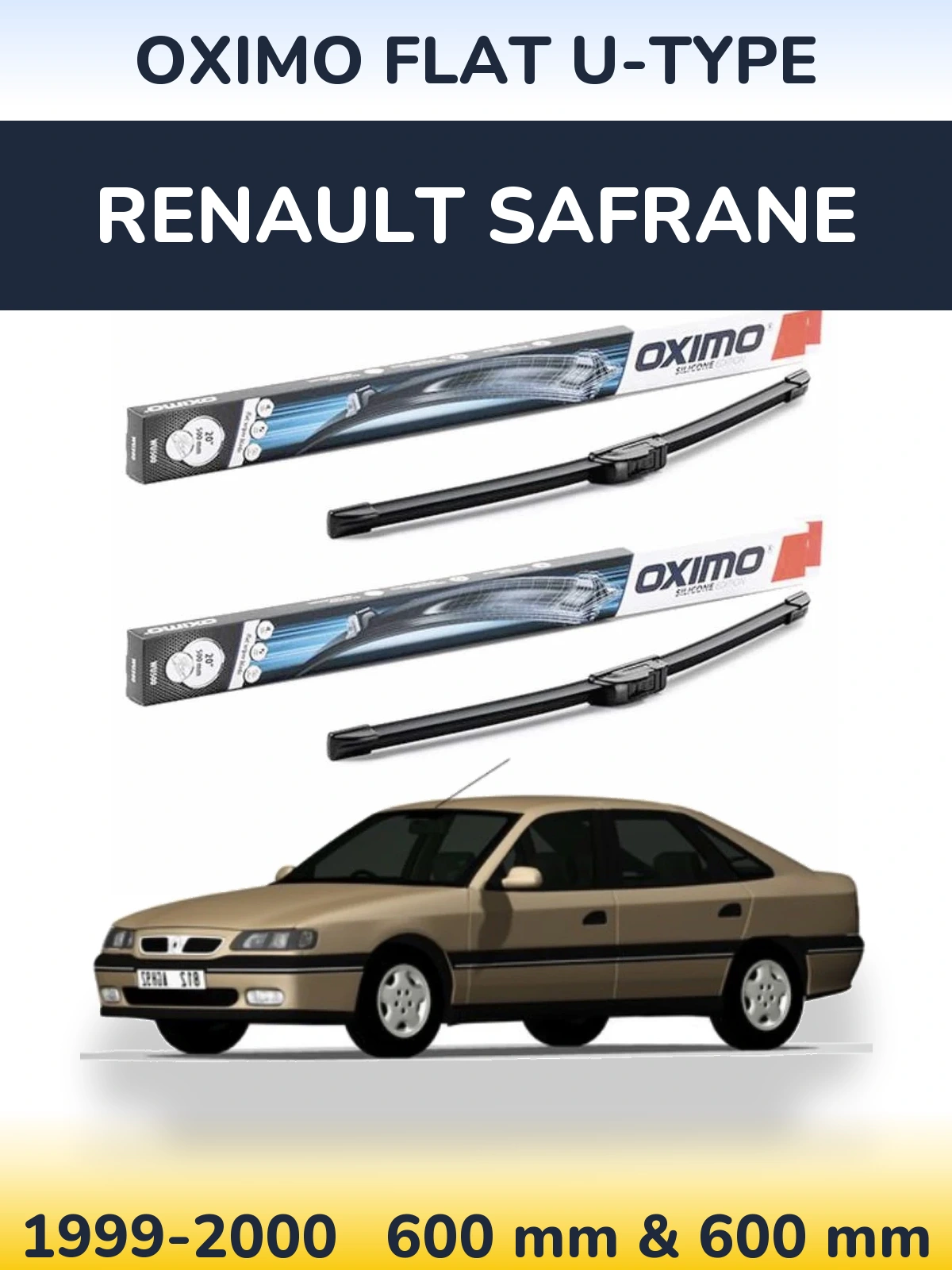 Front wiper blade set Oximo Flat U-type 600 & 600 mm for Renault Safrane 1999-2000