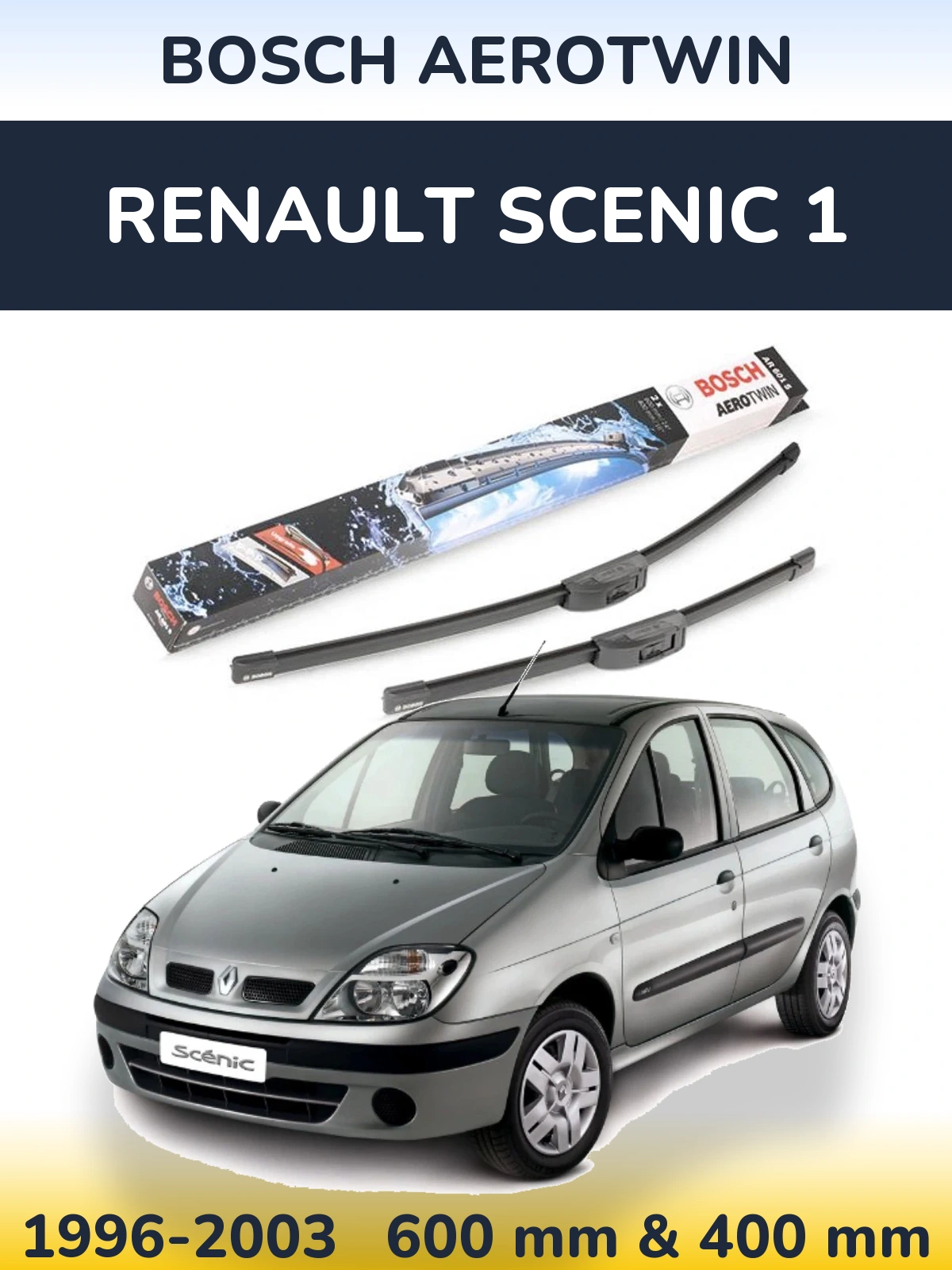 Front wiper blade set BOSCH AeroTwin 600 & 400 mm for Renault Scenic 1 1996-2003