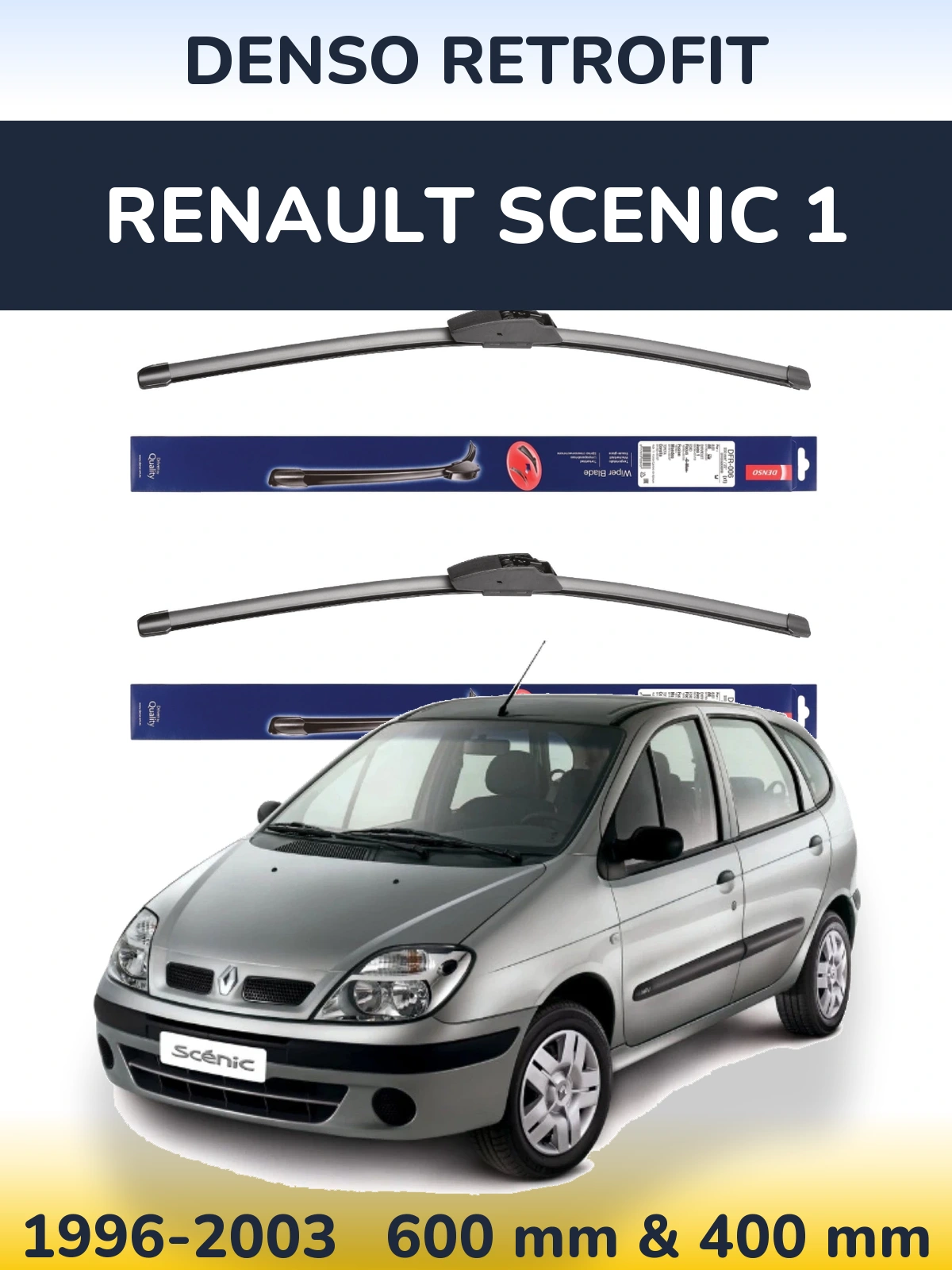 Front wiper blade set Denso Retrofit 600 & 400 mm for Renault Scenic 1 1996-2003