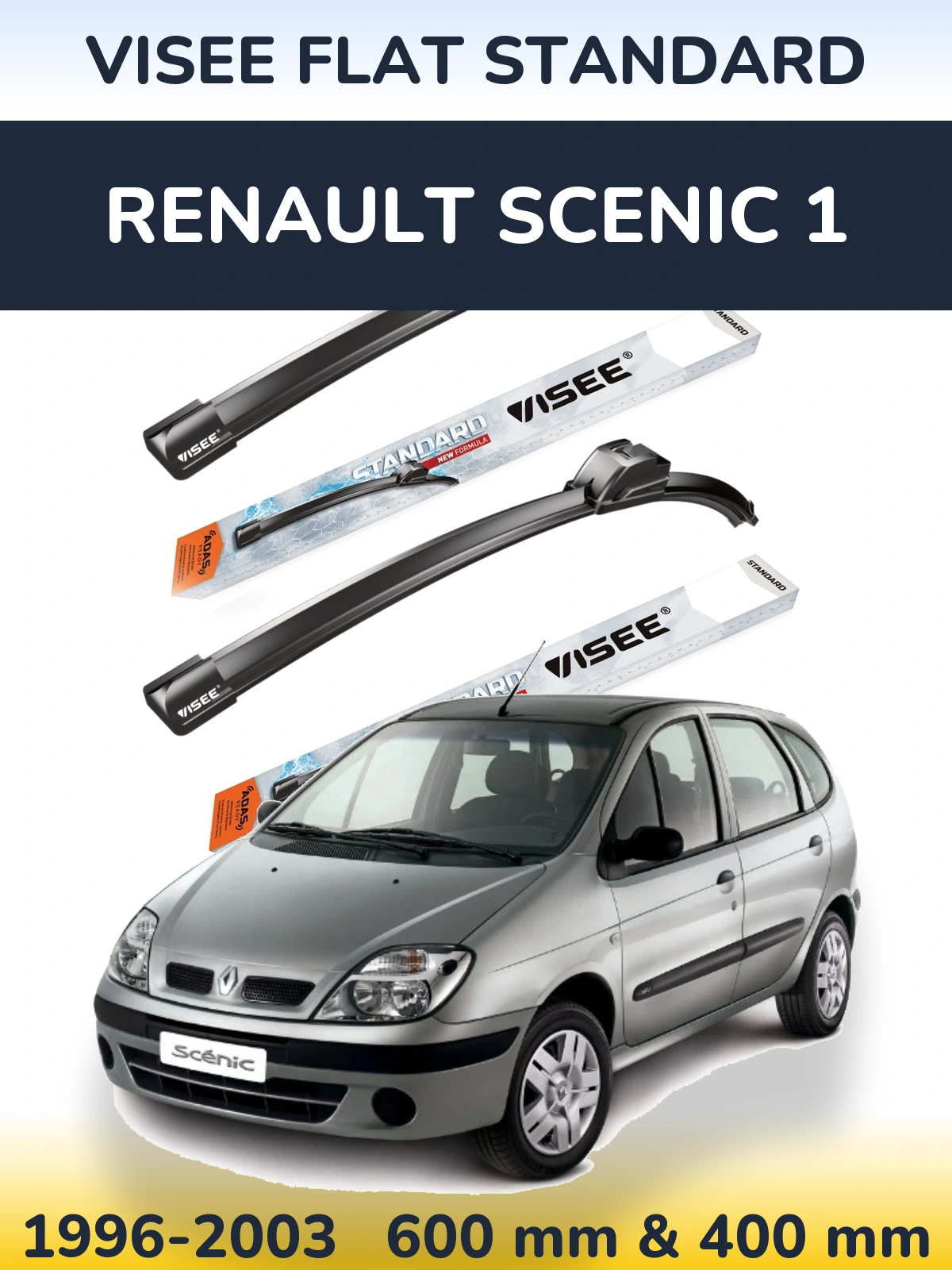 Front wiper blade set VISEE FLAT STANDARD 600 & 400 mm for Renault Scenic 1 1996-2003