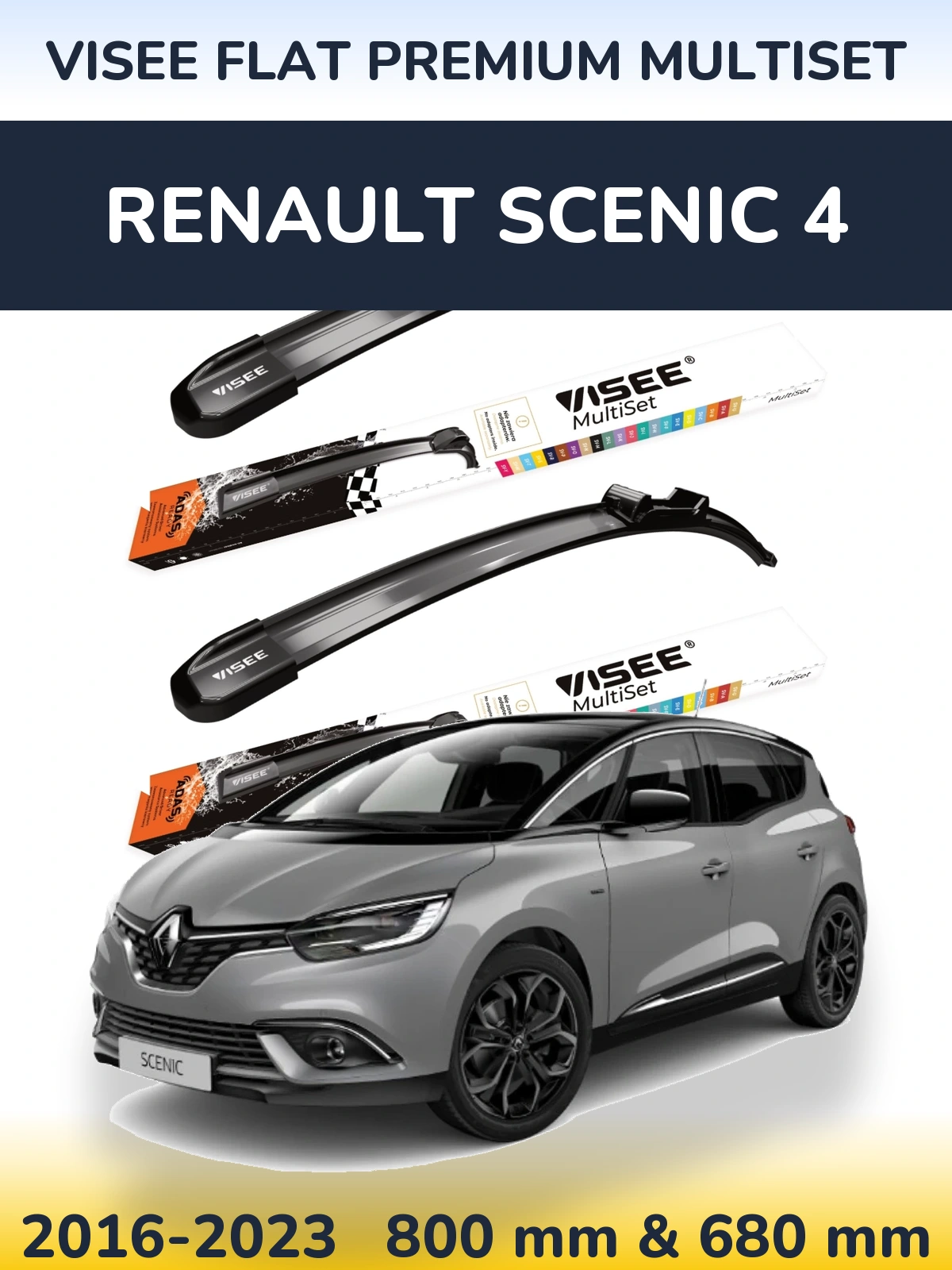 Front wiper blade set VISEE FLAT PREMIUM MultiSet 800 & 680 mm for Renault Scenic 4 2016-2023