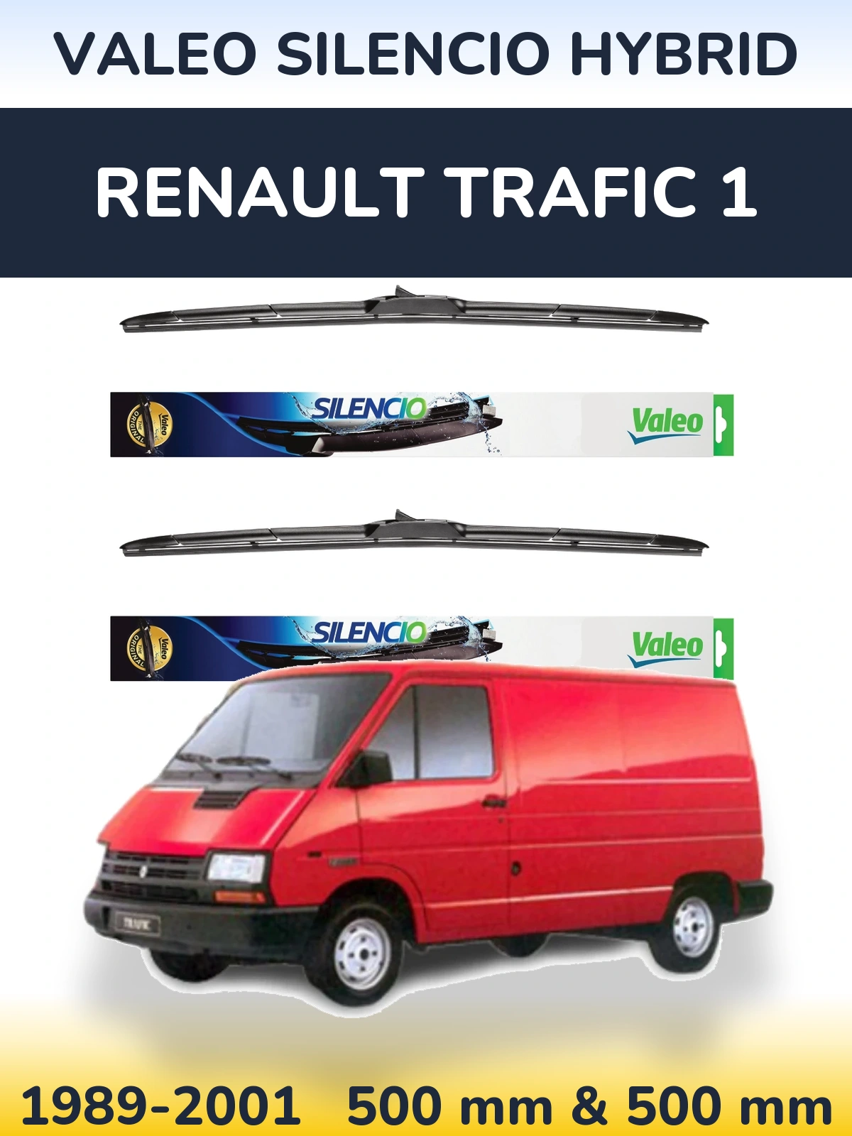 Front wiper blade set Valeo Silencio Hybrid 500 & 500 mm for Renault Trafic 1 1989-2001