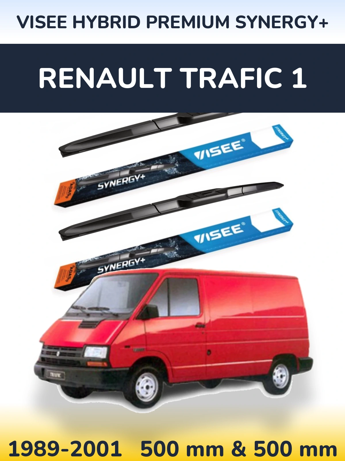 Front wiper blade set VISEE HYBRID PREMIUM SYNERGY+ 500 & 500 mm for Renault Trafic 1 1989-2001
