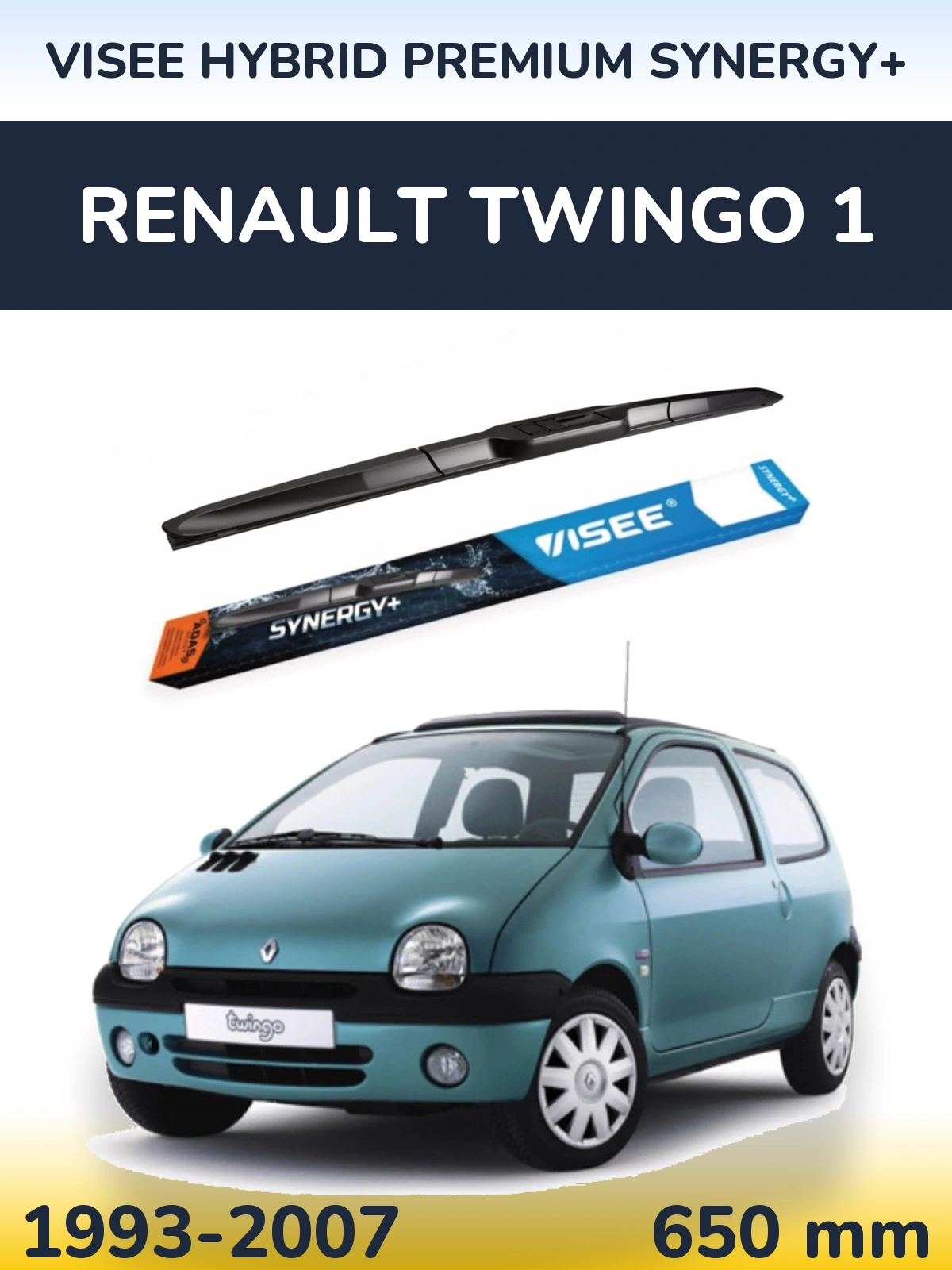 Front wiper blade VISEE HYBRID PREMIUM SYNERGY+ 650 mm for Renault Twingo 1 1993-2007