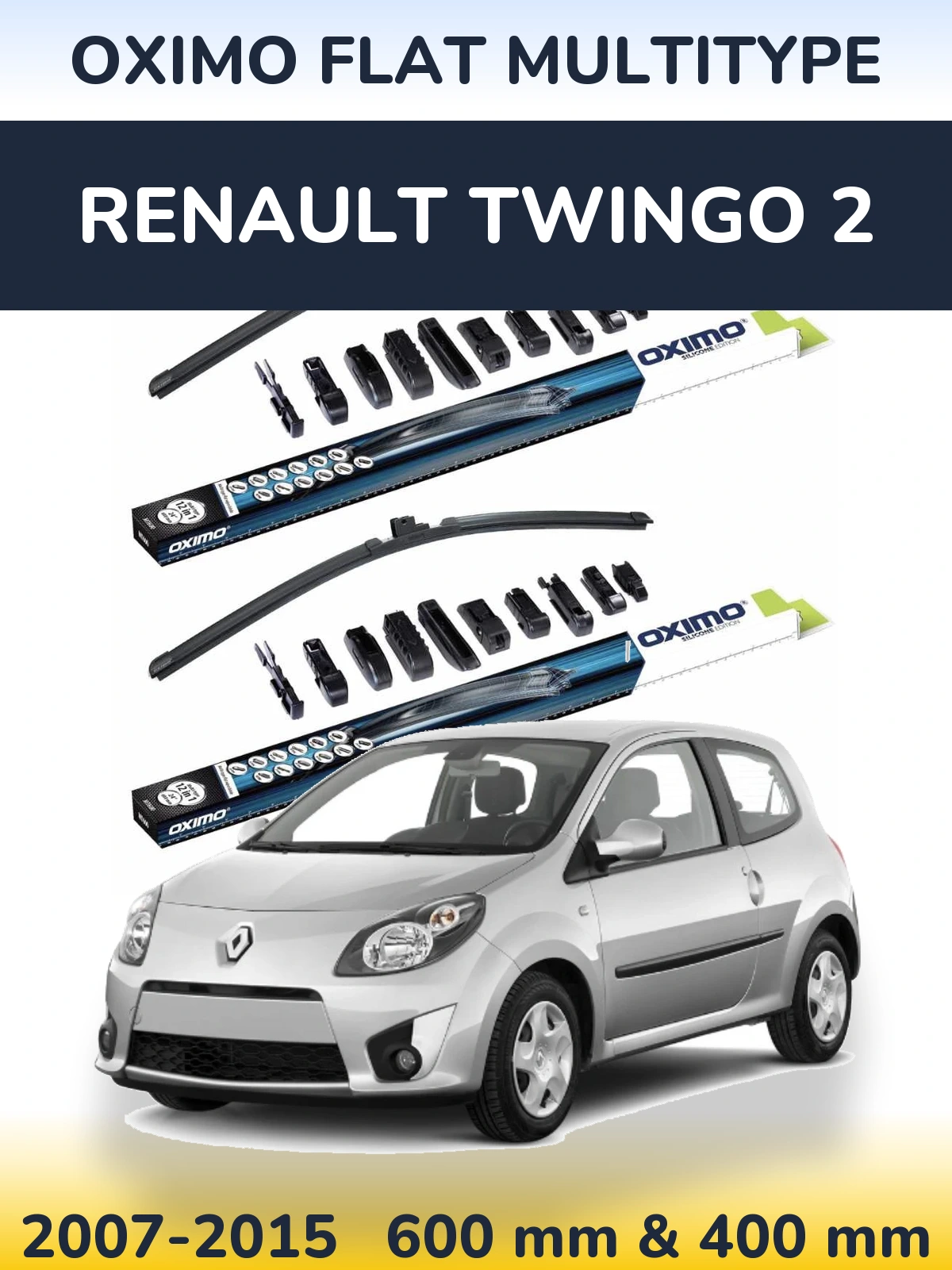 Front wiper blade set Oximo Flat MultiTipoe 600 & 400 mm for Renault Twingo 2 2007-2015