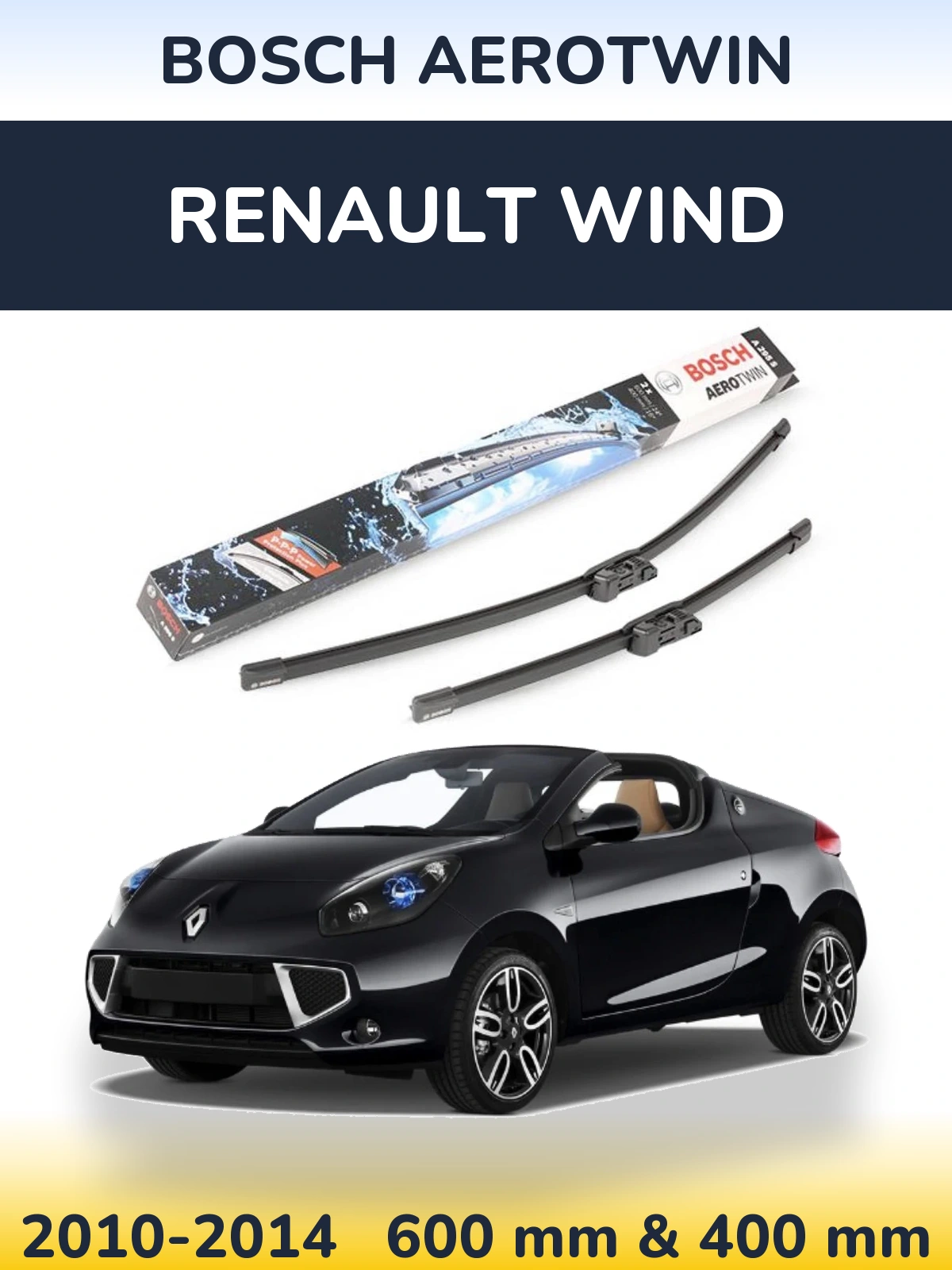 Front wiper blade set BOSCH AeroTwin 600 & 400 mm for Renault Wind 2010-2014