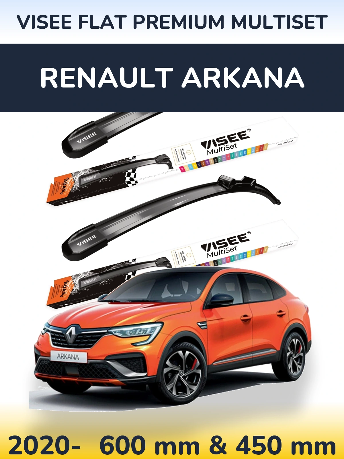 Front wiper blade set VISEE FLAT PREMIUM MultiSet 600 & 450 mm for Renault Arkana 2020-2026