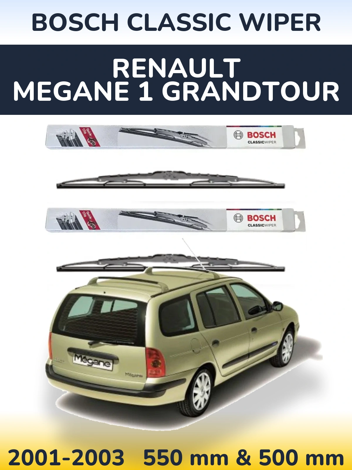 Комплект передних дворников BOSCH Classic Wiper 550 & 500 мм для Renault Megane 1 Grandtour 2001-2003