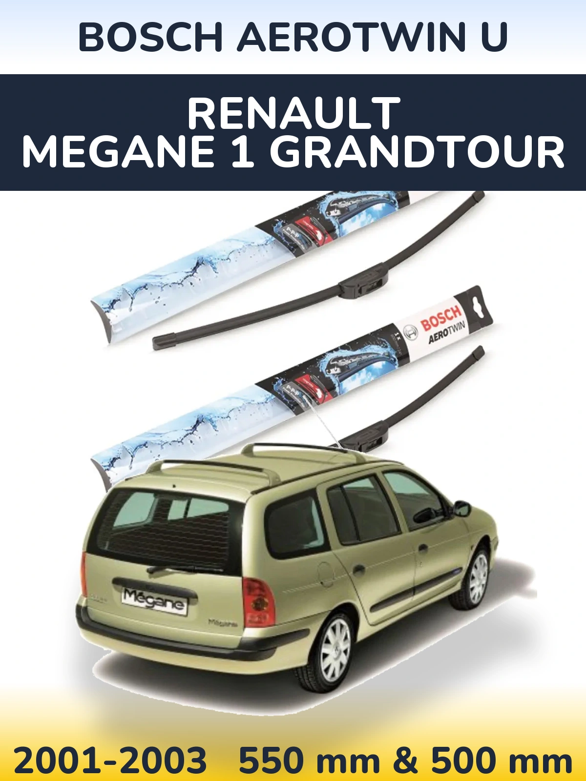 Комплект передних дворников BOSCH AeroTwin U 550 & 500 мм для Renault Megane 1 Grandtour 2001-2003