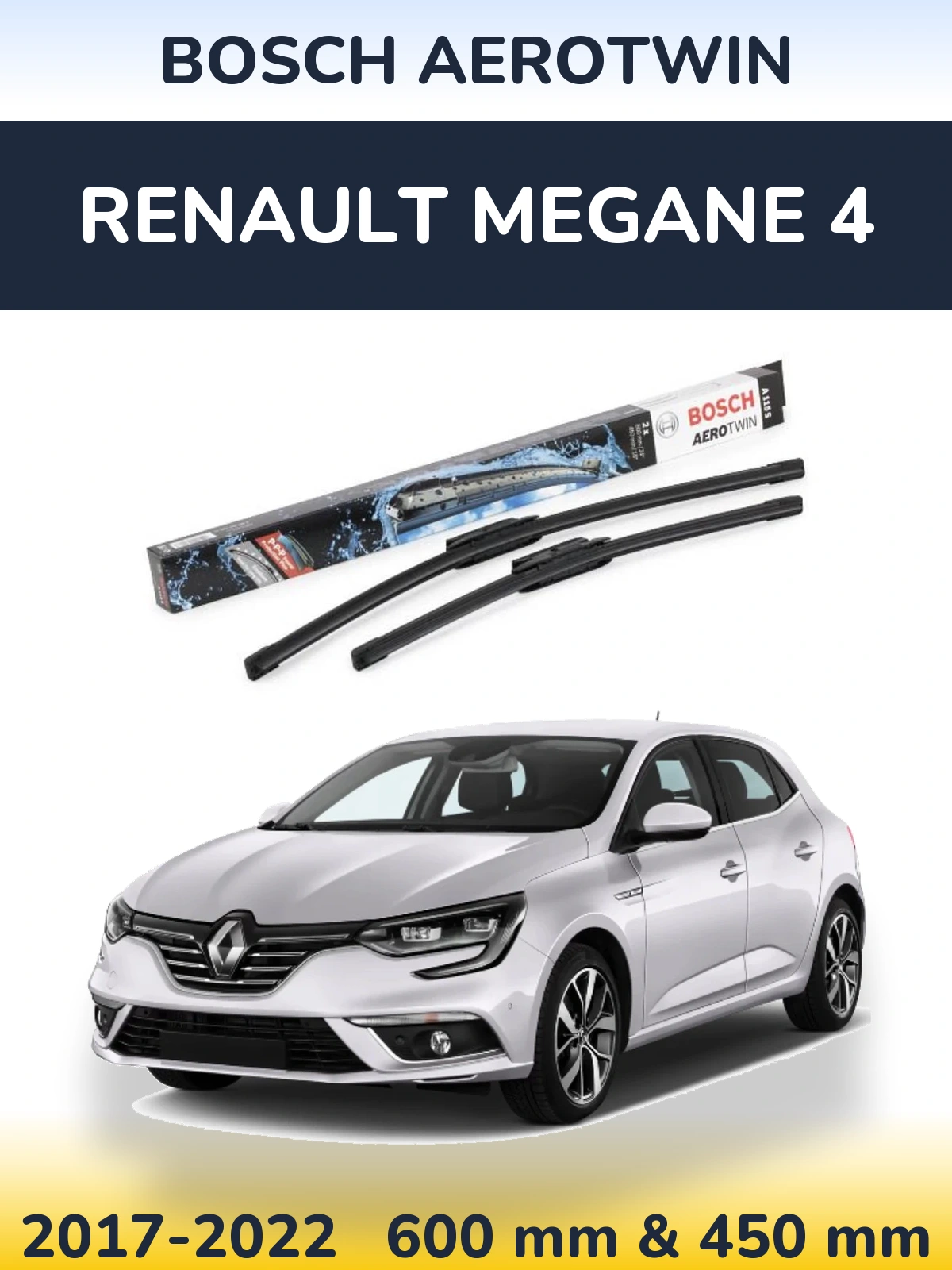 Front wiper blade set BOSCH AeroTwin 600 & 450 mm for Renault Megane 4 2017-2022