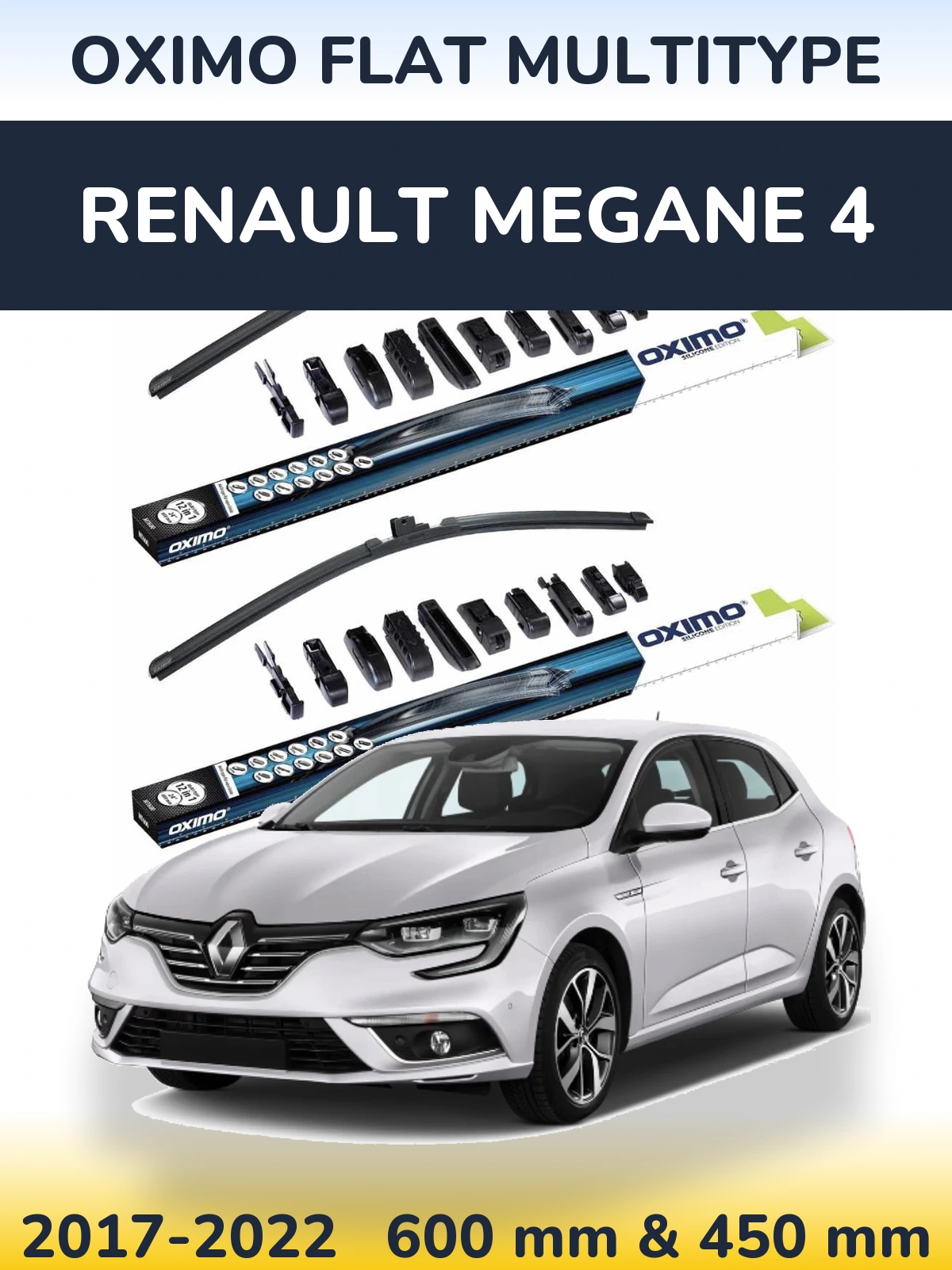 Front wiper blade set Oximo Flat MultiTipoe 600 & 450 mm for Renault Megane 4 2017-2022
